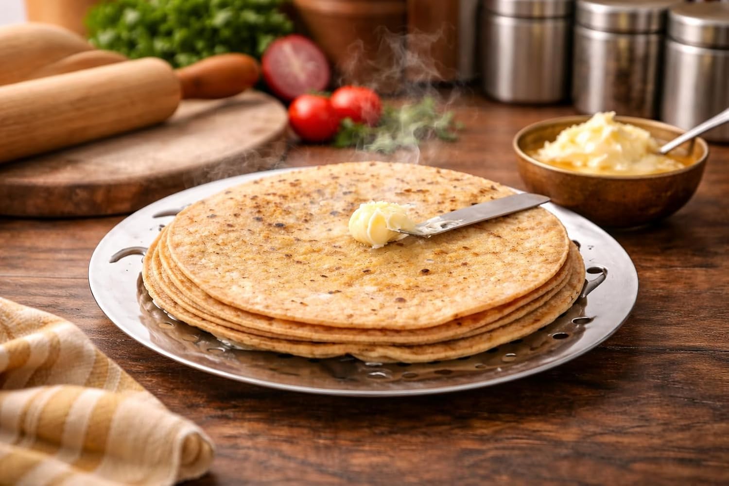 - GOPIKRISHNA Chapati Basket Stainless Steel Roti Holder for Dining Table | Bread Serving Plate | Kitchen & Dinnerware Accessory (Big 9 INCH)