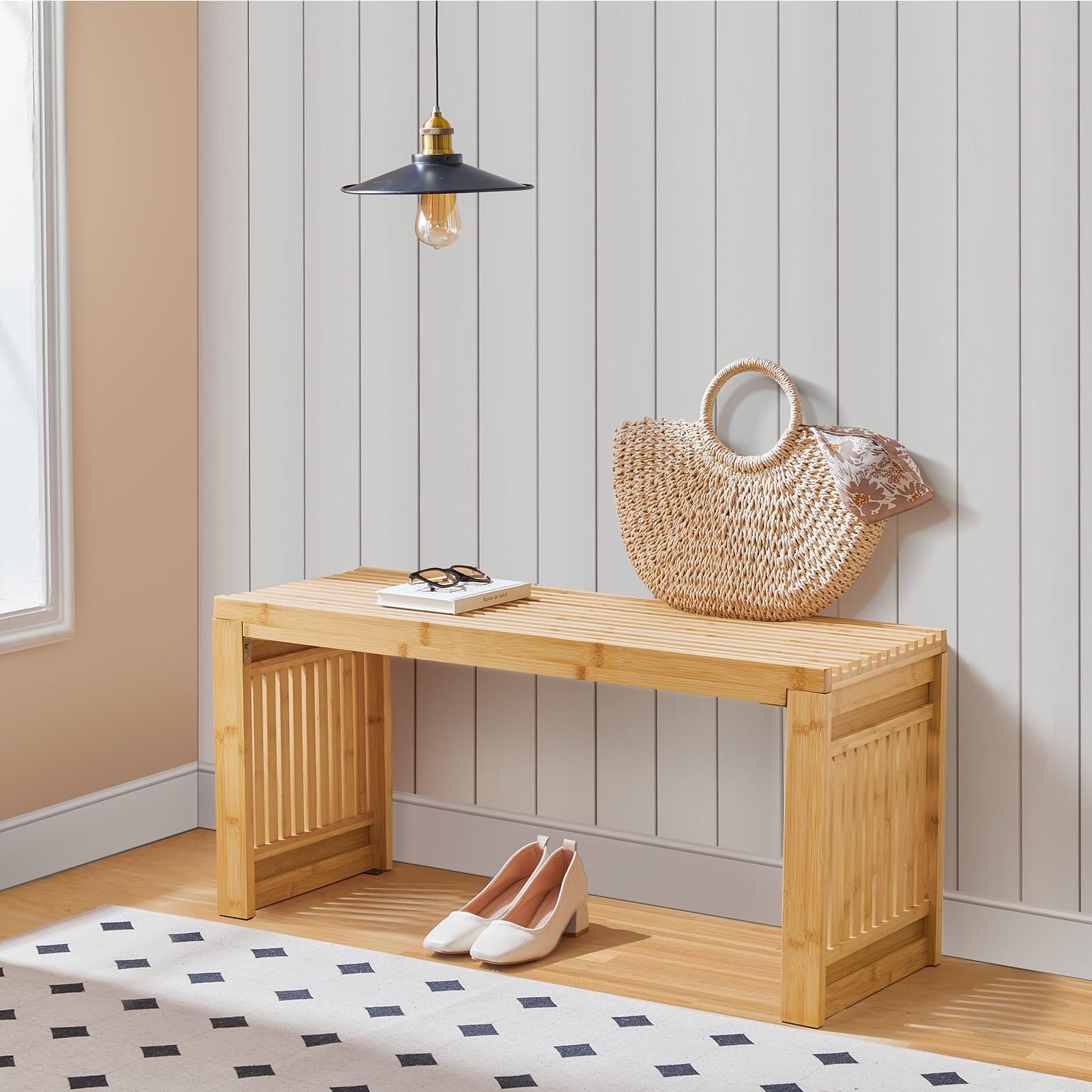 HOOBRO Banc de Salle à Manger en Bambou, Entrée 90 cm, Tabouret de Cuisine pour 2 Personnes, Banc à Chaussures, pour Salle à Manger, Entrée, Chambre, Couleur Bambou EYL16CD01