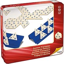 Cayro - Dominos - + 8 Ans - Modèle Triangulaire - Jeu De Société Éducatif pour Enfants Et Adultes - 1 Boîte en Métal, 56 Pièces Et 4 Supports - 2 À 4 Joueurs