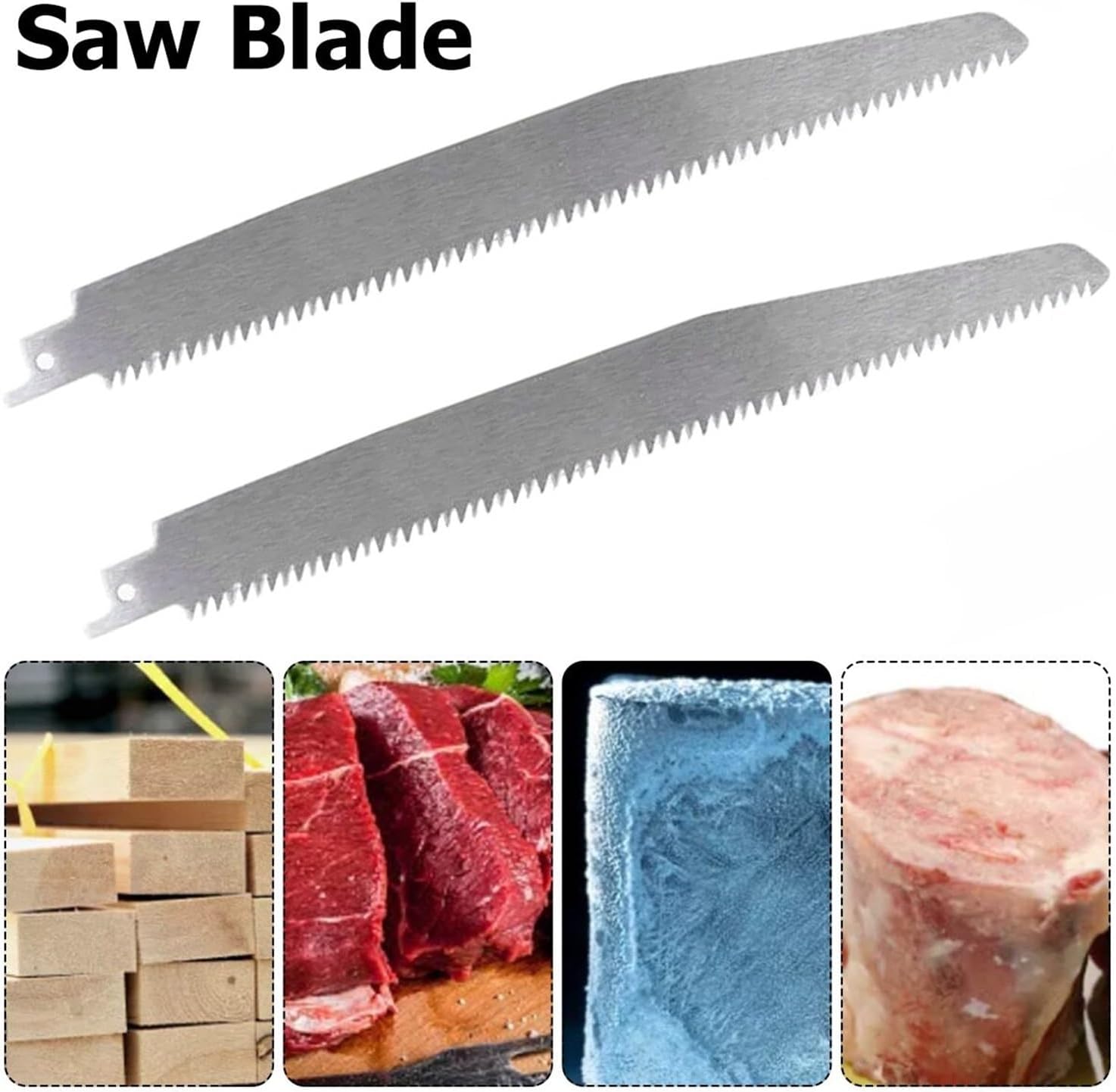 2pcs 9 Inch Reciprocating Saw Blade Stainless Steel Unpainted Meat Saw Blade 5TPI Hacksaw Cutting Freezer