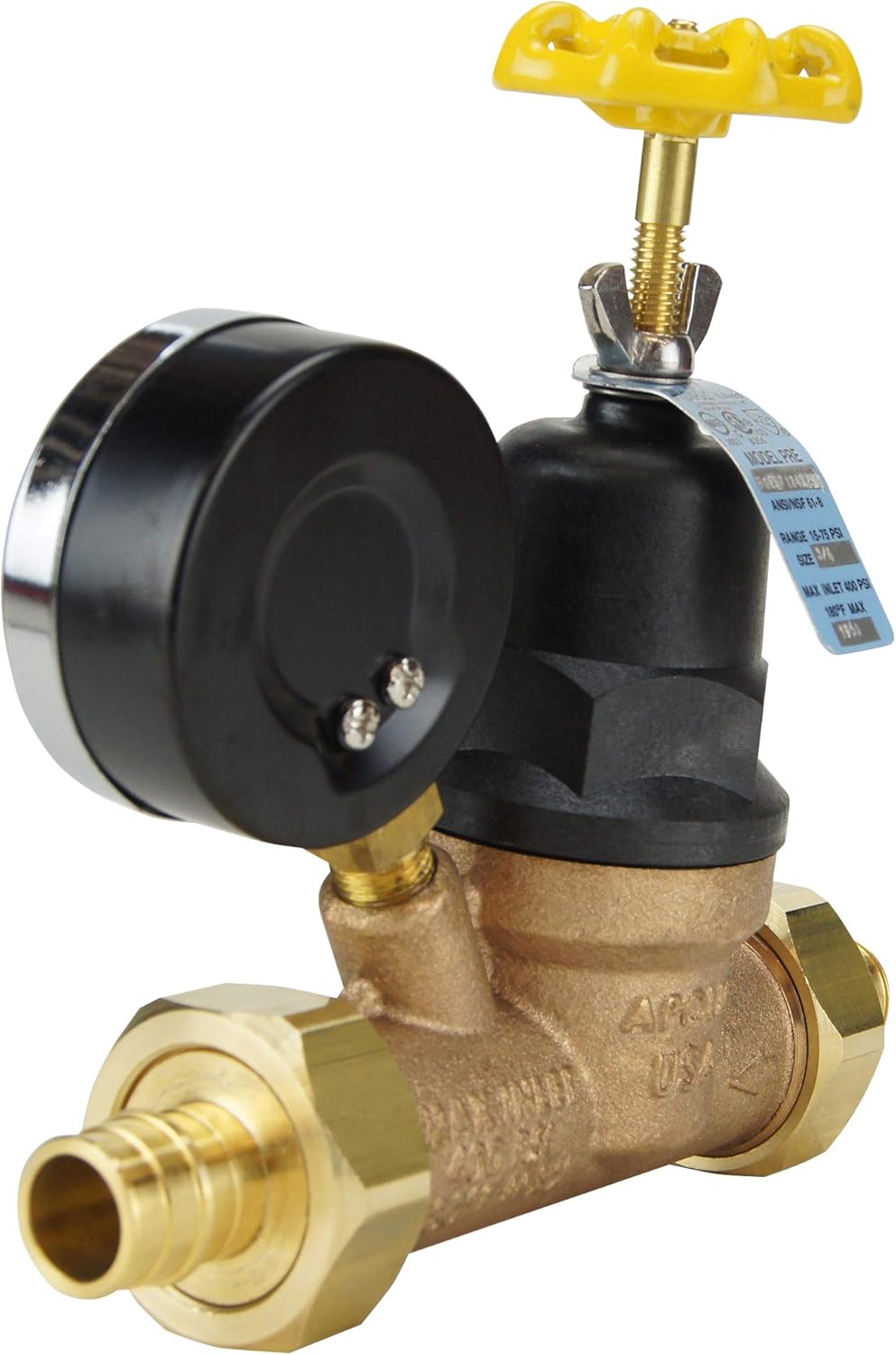 Apollo Expansion PEX 3/4" Bronze Double Union PEX-A Water Pressure Regulator w/Gauge