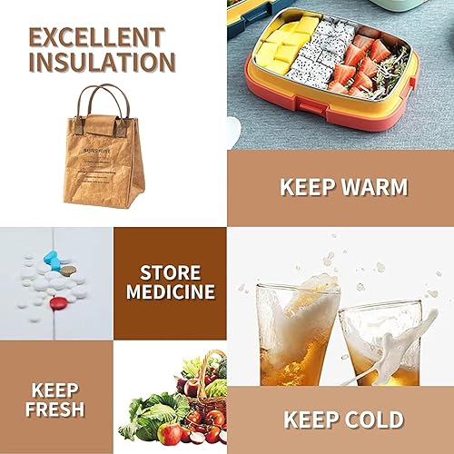 Miniatura 5 de Lonchera reutilizable para mujeres y hombres, fácil de limpiar, aislada, resistente al agua, forro térmico y telas duraderas, diseño simple, marrón