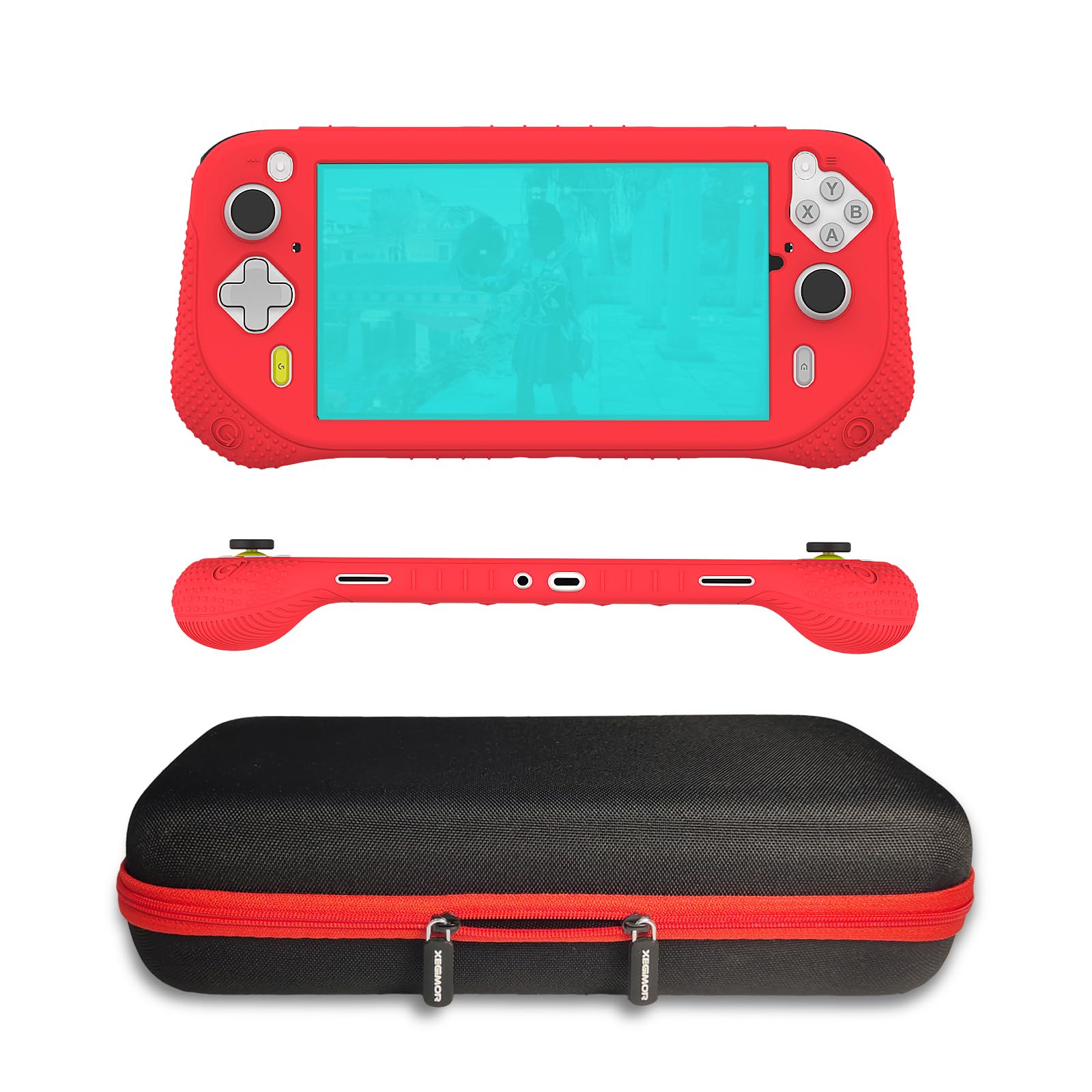 Silikonowe etui i etui do przenoszenia kompatybilne z Logitech G Cloud Gaming Handheld, ochraniacz ekranu do akcesoriów Logitech G Cloud Console (czarny/czerwony)