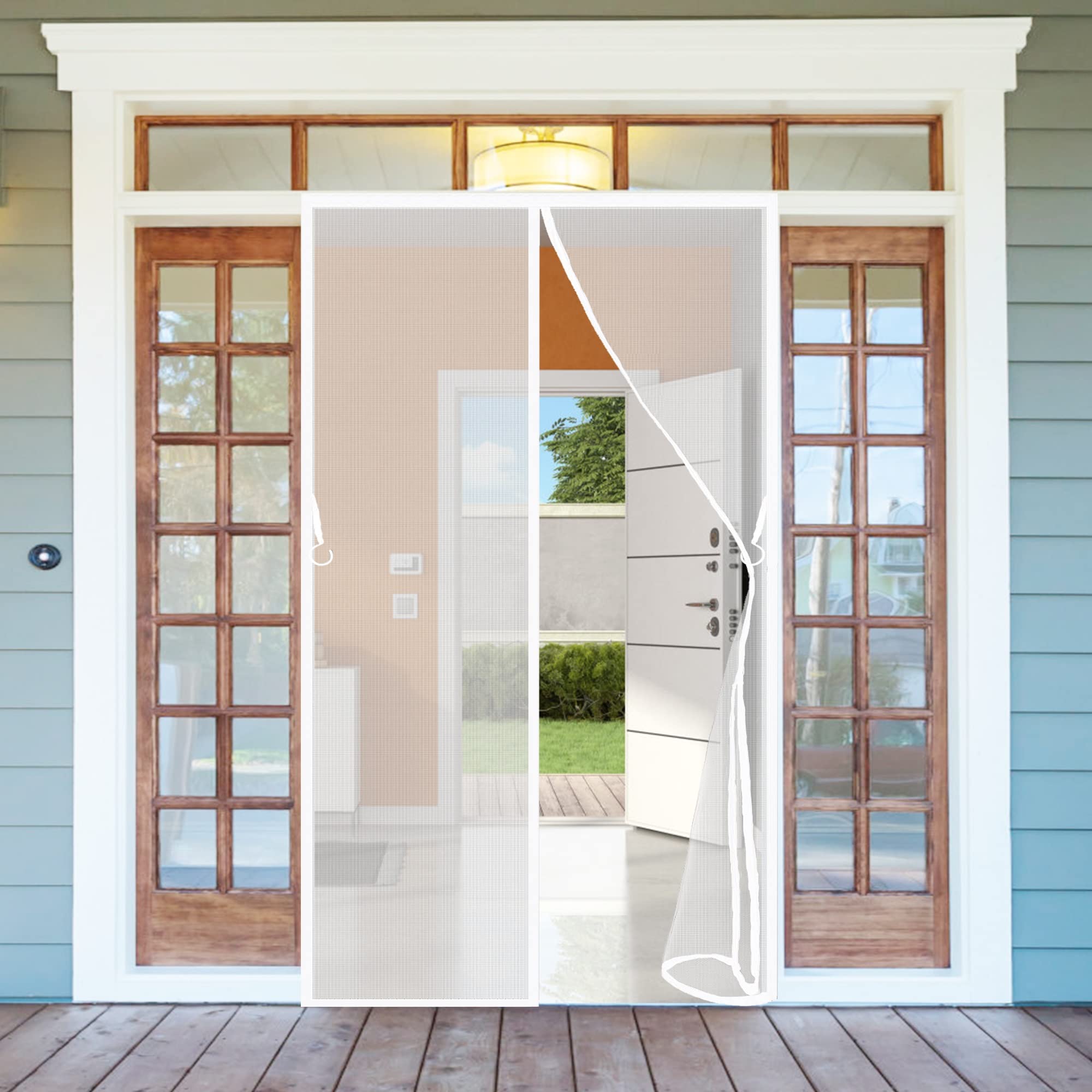 Weizero White Fly Screens Doors Nets, 110 X 210 Cm Magnetic Door Curtains Fly Screen, Without Drilling Insect Protection Door No Gap For Patio Door, Sliding Door, Double Door, French Door,