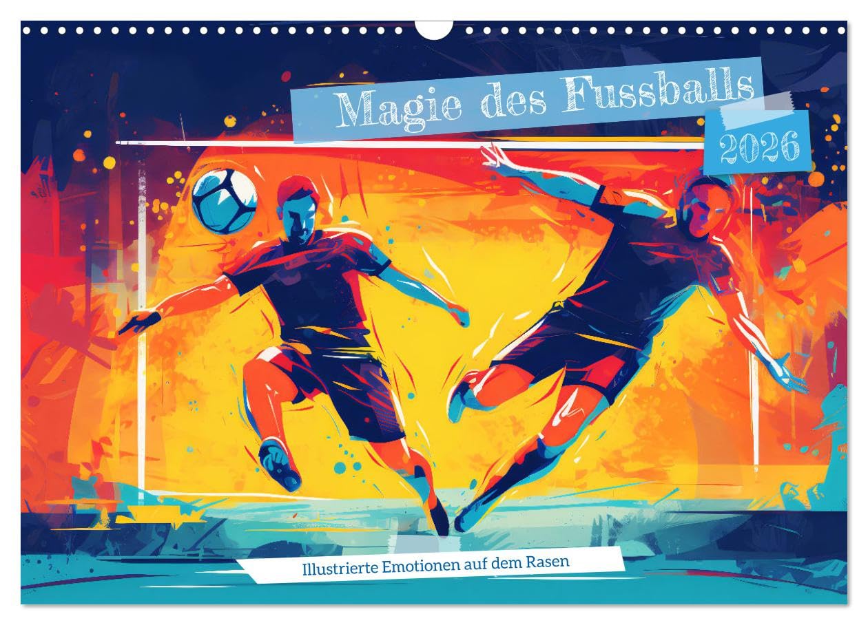 Magic of football - Illustrated emotions on the pitch UK-Version (Wall Calendar 2026 DIN A3 Landscape), CALVENDO 12 Month Wall Calendar โ image 1