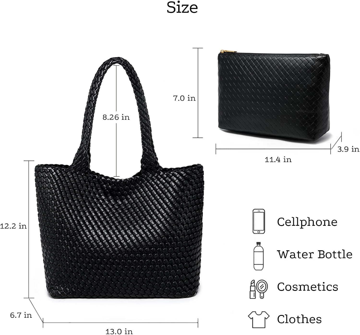 Woven Tote Bag for women,Vegan Leather Woven Satchel Handbag,Shoulder bag with Pouch,Hobo bag fits13-14” laptops | Hand woven leather - Image 7