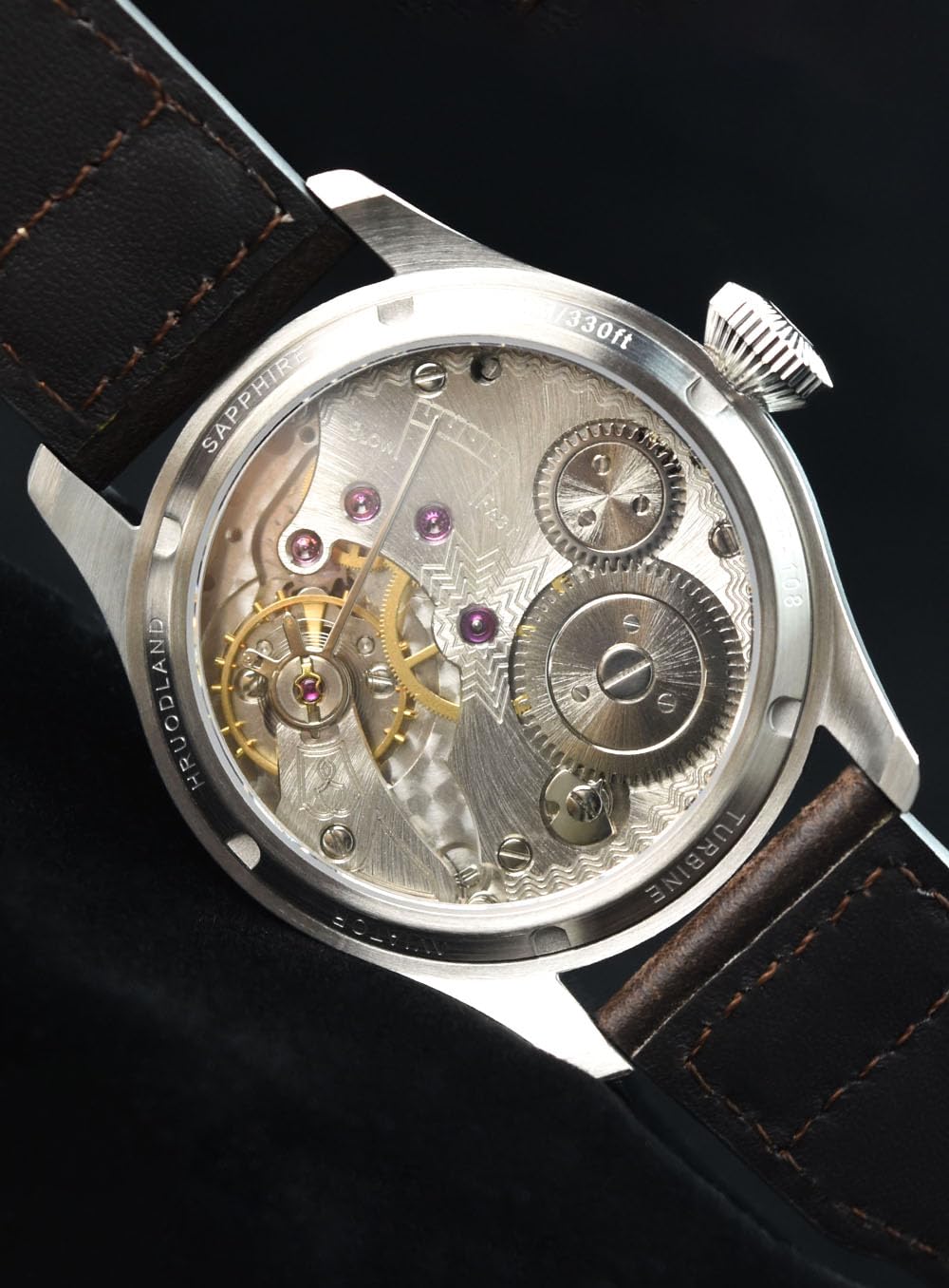 Uhren Herren Automatik mit 3D-Turbine, Saphirglas, BGW-9 Superleuchtstoff & Lederarmband - Retro Fliegeruhr, ideal als Herren Uhr für Alltag & Geschenk