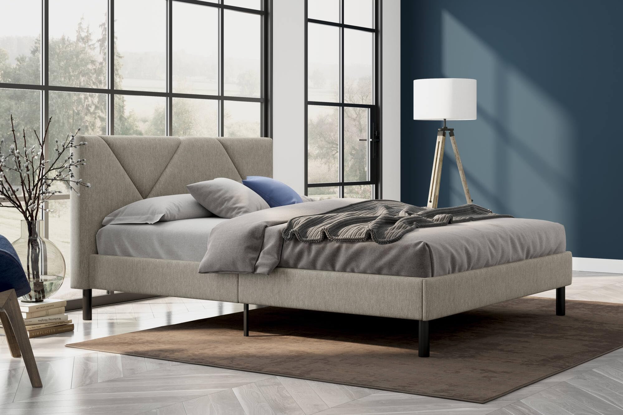 Dmora - Letto piazza e mezza Zeffirio, Sommier per camera da letto, Giroletto per stanza, Struttura porta materasso, Adatto a materasso Cm 120x190, Tortora