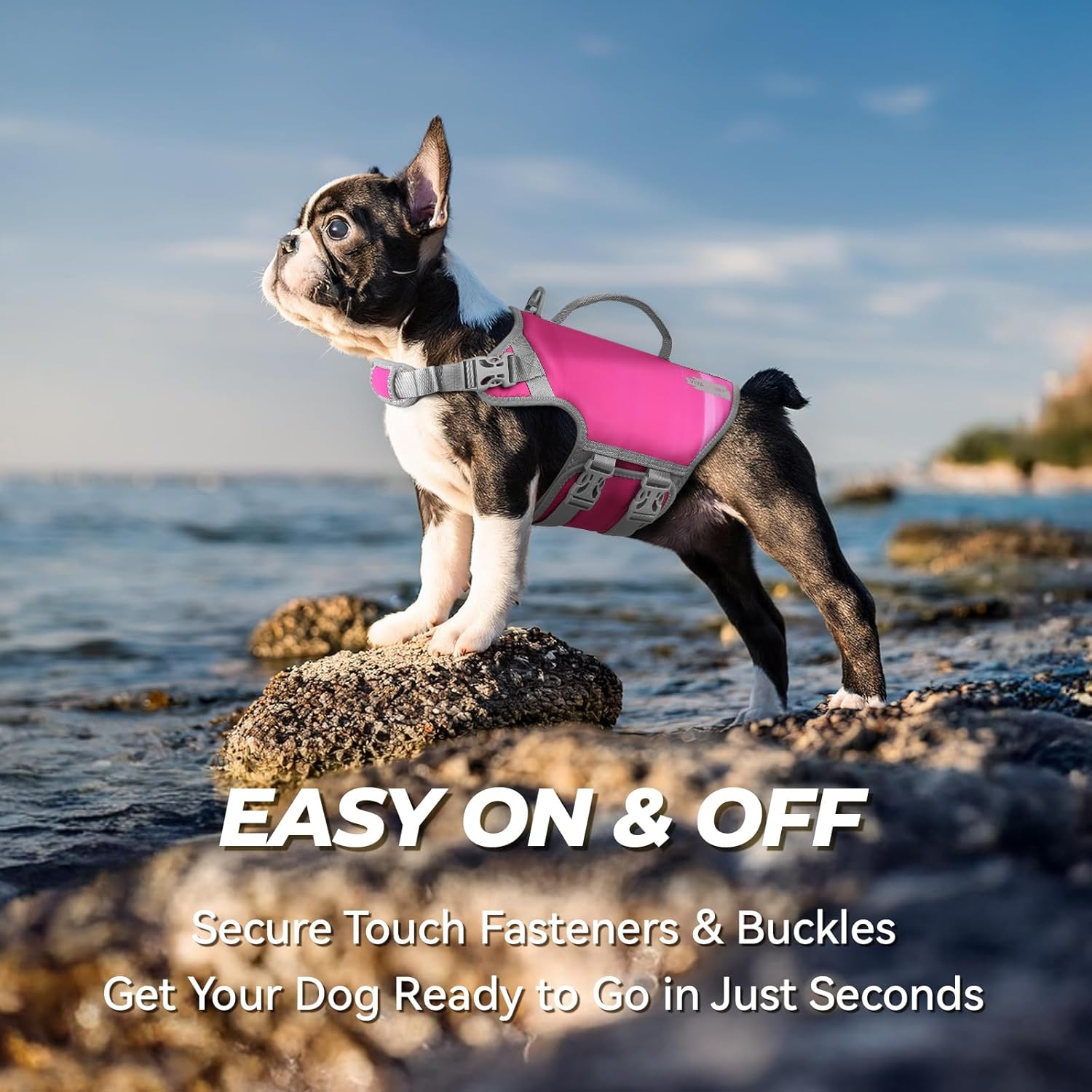 VIVAGLORY Neoprene Dog Life Vest, Dog Life Jacket for Swimming & Boating, Lightweight & Buoyancy for Puppy Doggy, Swimming Vest with Handle, L, Raspberry Pink