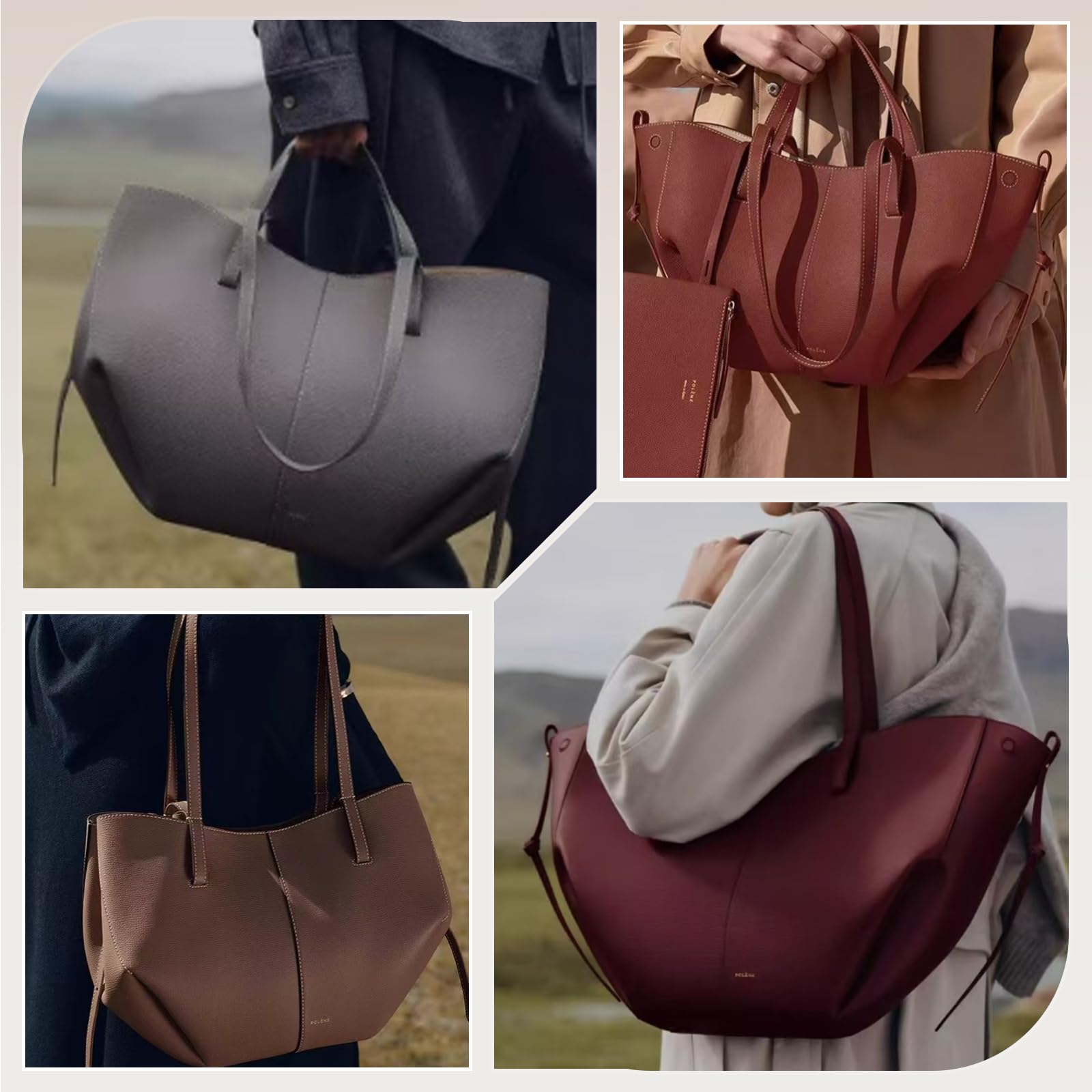 CORIOS Bolso de Mano para Mujer PU Cuero Bolsa de Cubo Elegante Bolsos de Hombro Gran Capacidad Bolsa Shopper Moda Tote 2pcs para Trabajo Viajes Compras Ébano S