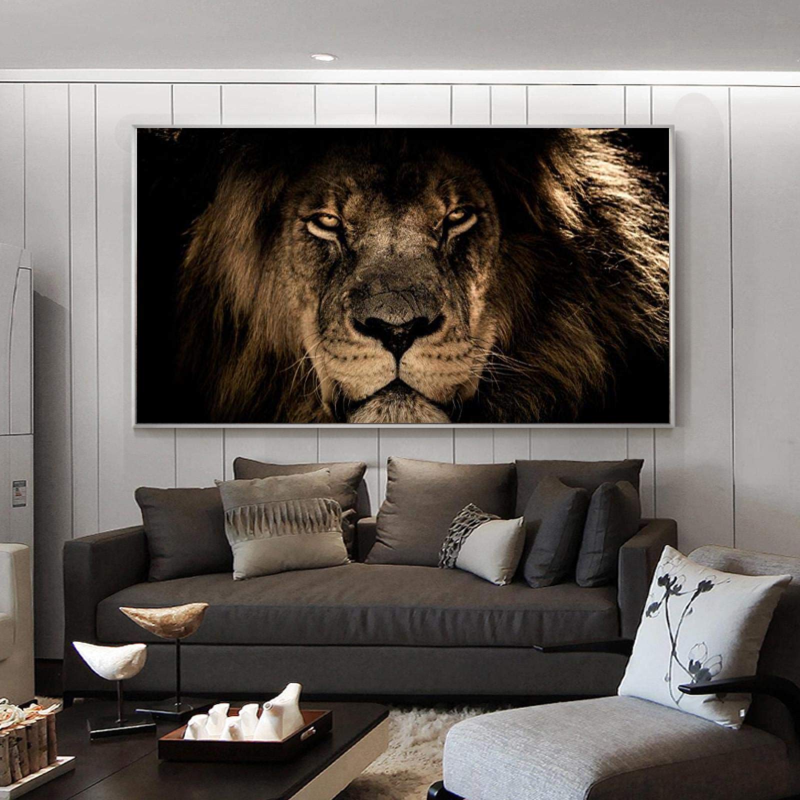 Animal Art Pictures Canvas Printed Wall Art Painting Modern Cool Lion Wall Art Poster for Living Room Quadros Home Decor 80x170cm(32x67in) InnerFrame