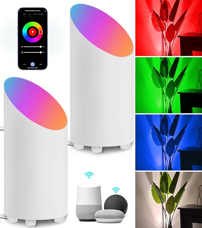 SUNVIE 5W Smart Floor Can Light Up Lights Indoor, APP Control, RGBCW, 2PCS | Uplights Indoor with Timer, 2700K-6500K, Alexa & Google Assistant, Color Changing Spotlights Indoor for Sofa Plant Corner