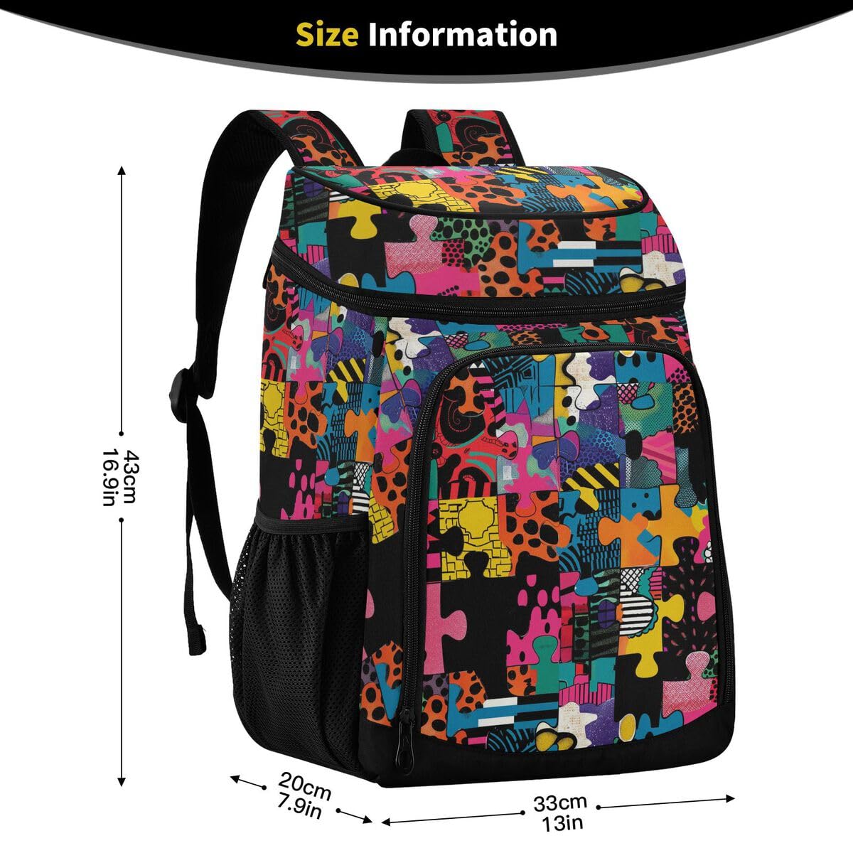Abstract Puzzles Cooler Backpack Leakproof Insulated Lunch Cooler Bag 30 Cans Camping Backpacks for Road Trip Beach Picnic