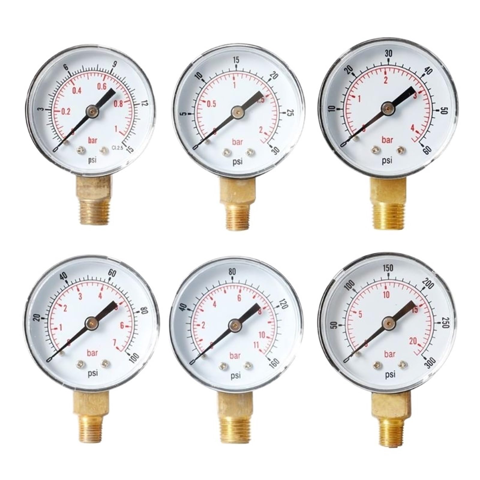 Ciśnieniomierz, Manometr radialny Y50 1/4BSPT 52 mm do powietrza, gazu, wody, paliwa, mediów niekorozyjnych, wielokolorowy, wiele zakresów(0-160psi)