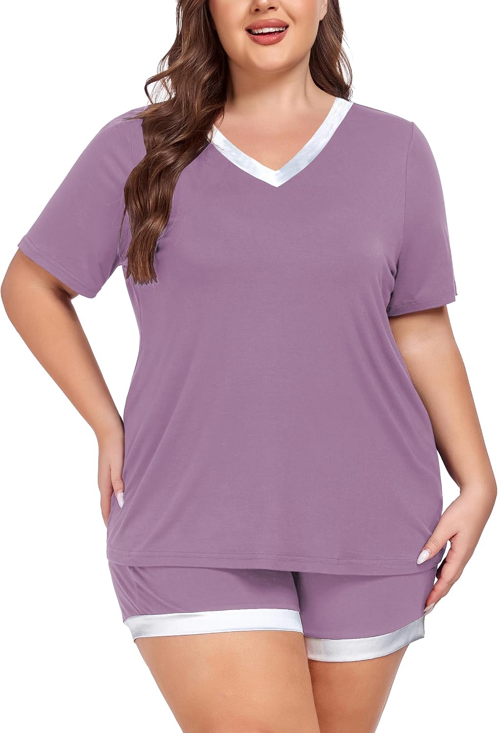 ForHailey Women's Plus Size Viscose from Bamboo Pajamas Set Summer 2 Piece Pjs Sets Short Sleeve Sleepwear 1X-5X