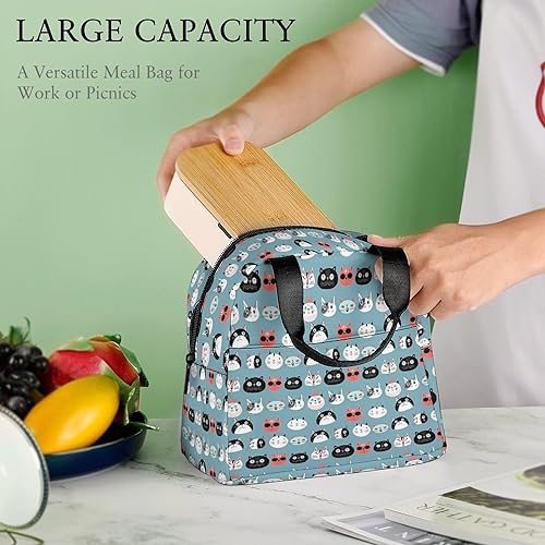 Miniatura 8 de Lonchera con diseño de retratos de gatos divertidos para mujeres y hombres, bolsa de almuerzo con aislamiento reutilizable, bolsa de almuerzo