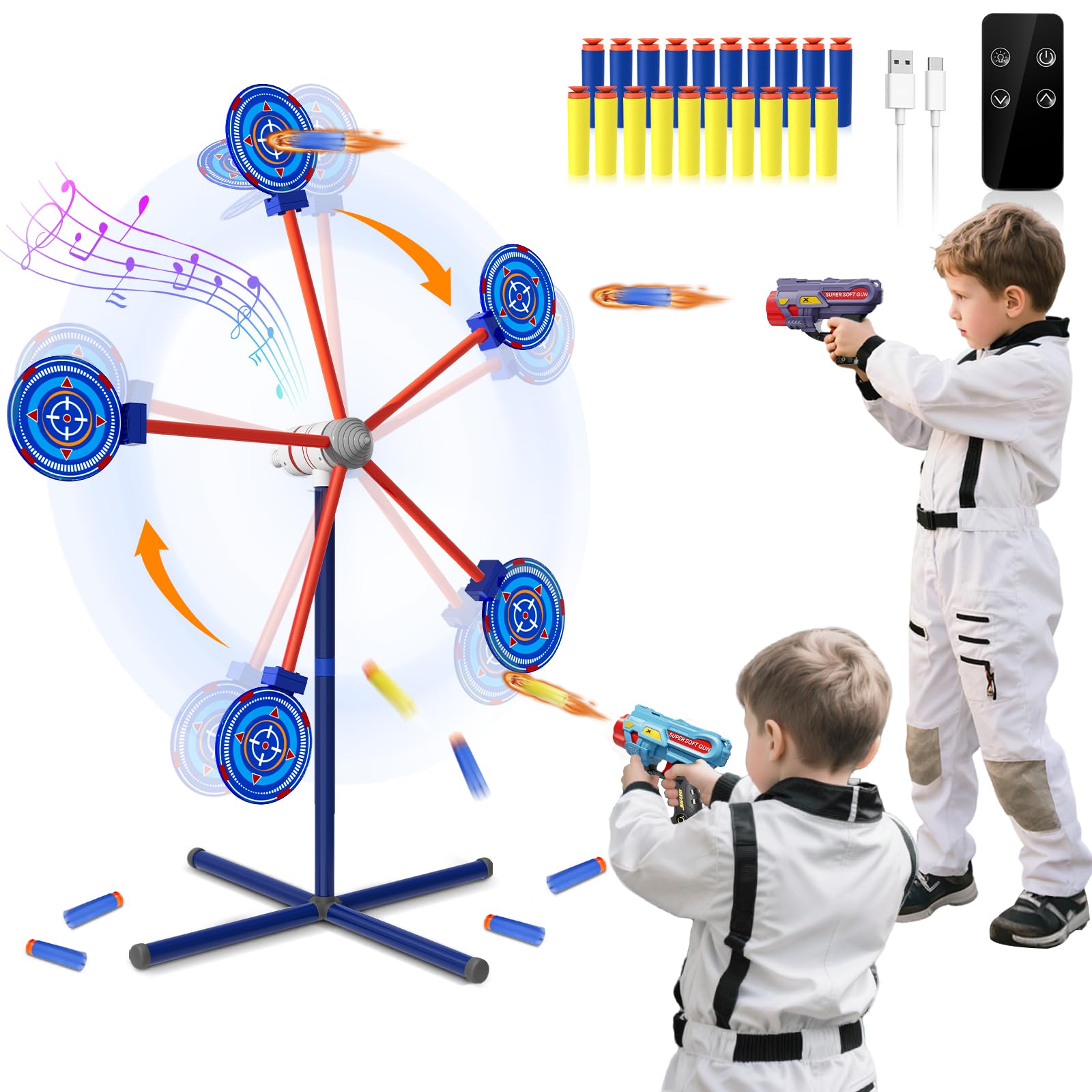 DX DA XIN Drehen Schießspiel Spielzeug für Kinder mit 1 Automatisch Zurücksetzen Schießziel 2 Spielzeugpistolen 20 Schaumstoffpfeil Weihnachts Geschenke für Jungen Alter 4 5 6 7 8 9 10+ Jahre