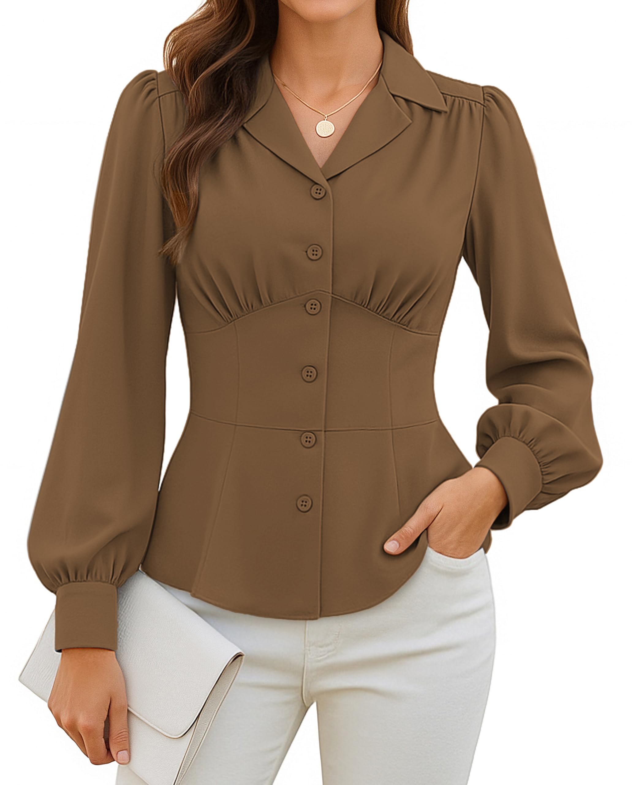 GRACE KARIN Womens Long Sleeve Tops Business Casual Dressy Button Down Peplum Blouses Fall Collared Work Elegant Shirt