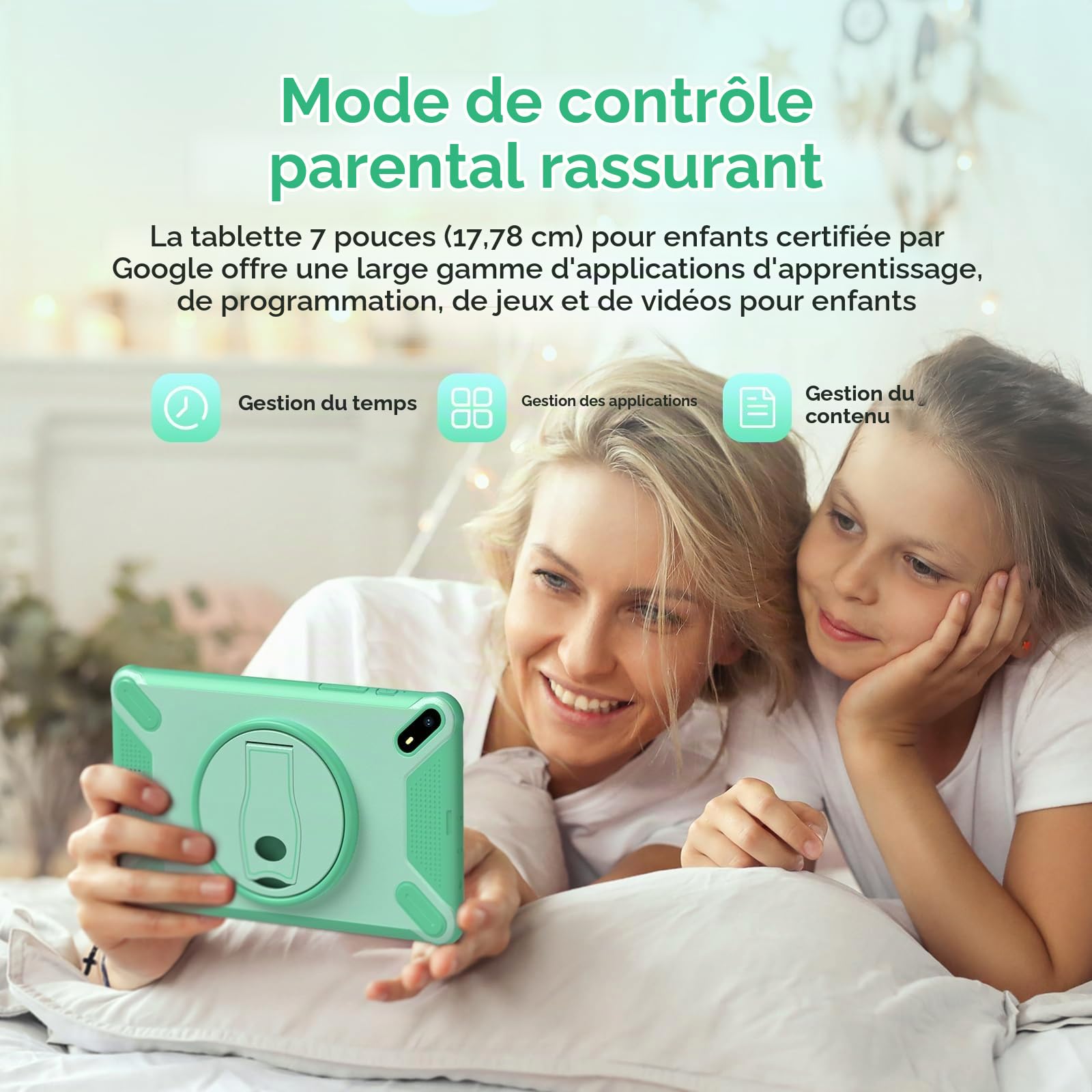 Generico Tablet 7 Pouces Android 15 Tablette avec 5G WLAN,36GB+128GB/TF 1TB/8MP+5MP/6500mAh,Tablette avec Clavier,Vert