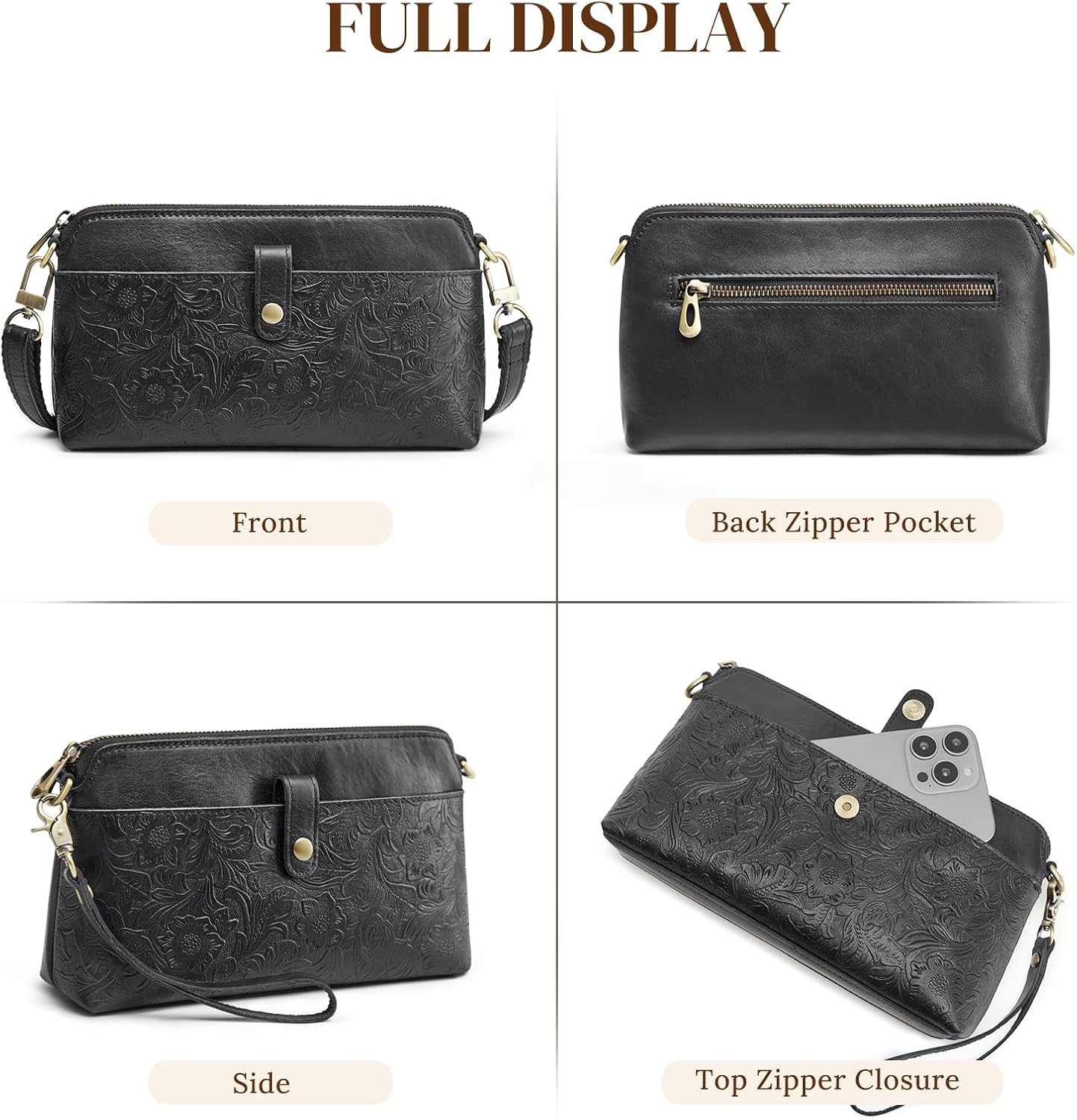 S-ZONE Leather Crossbody Bags for Women Small Bag Phone Purse RFID Blocking Clutch Purses Convertible Wristlet with 2 Straps - Image 8