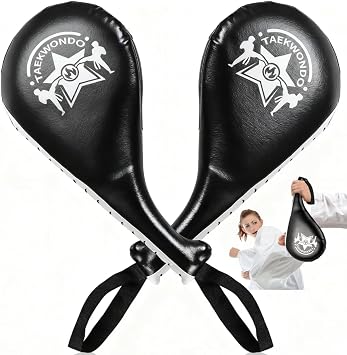 Noamus 2 Pack Taekwondo Kick Pads, Durable Striking Target Paddles, TKD Karate Martial Arts Strike Targets, Kickboxing Training Equipment Sparring Gear for Kids Youth Adult, Black