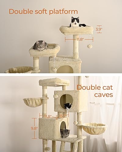 Miniatura 4 de FourFurPets Árbol para gatos de interior, torre para gatos de 63 pulgadas, condominio para gatos, perca para dos gatos, cuevas para gatos Wwo,