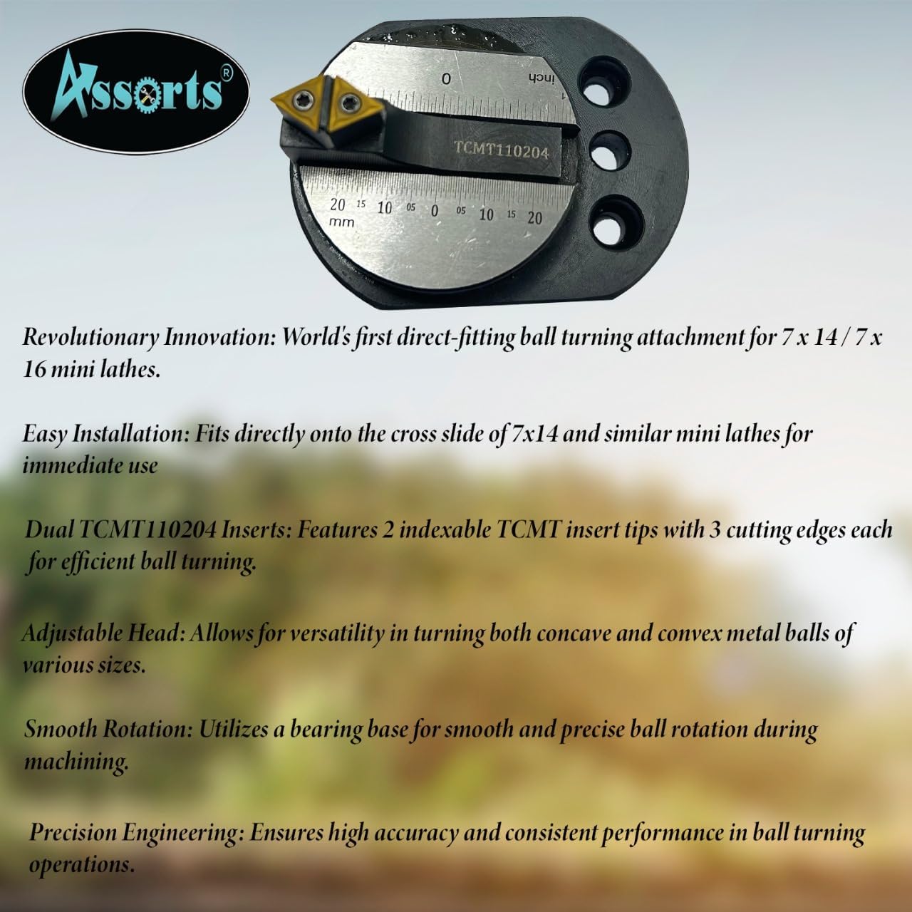 Assorts Ball Turning Attachment for 7x14 & 7x16 Mini Lathes | Precision Tool Turns Concave & Convex Metal Balls | Optional Box & Spare Carbide Inserts | Ideal for Myford & Similar Mini Metal Lathes