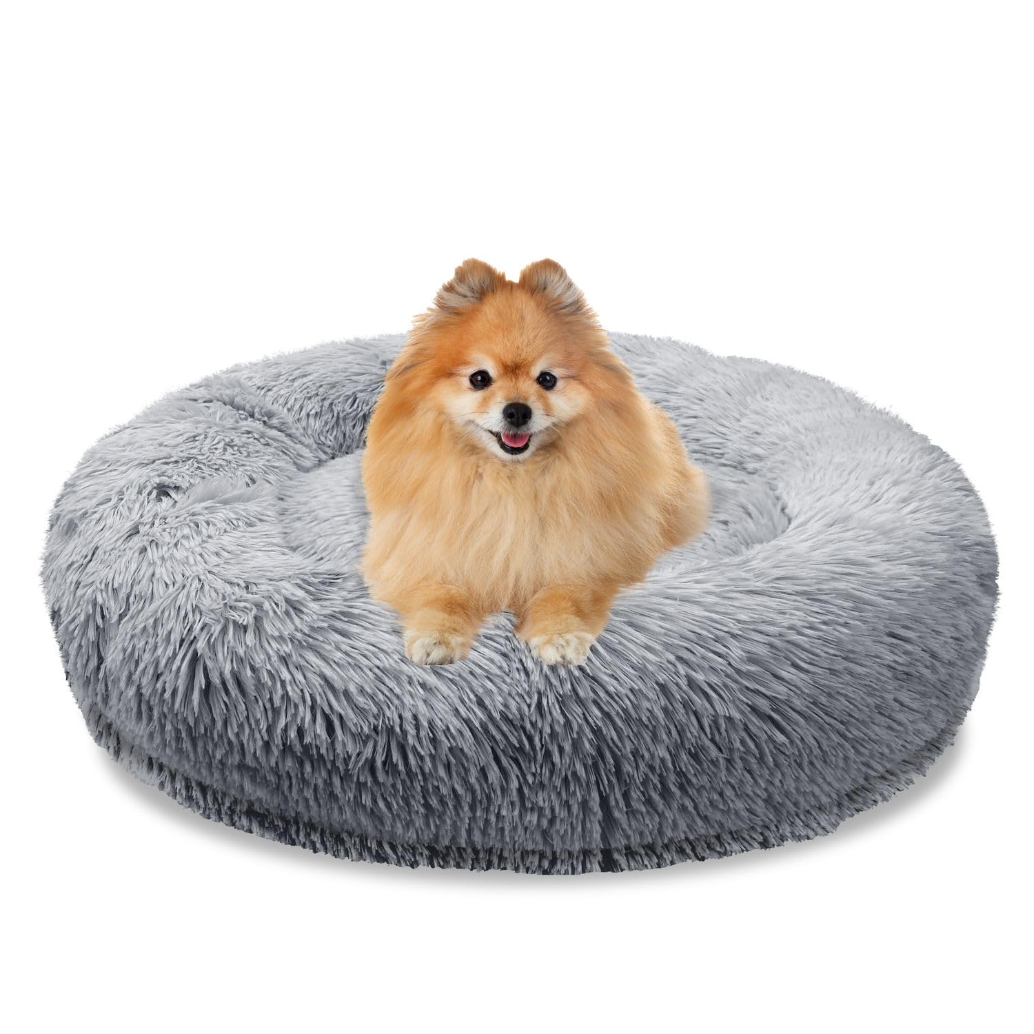 bluzelle Cama Perro Memory Foam para Perros Pequeños & Gatos, 60cm Cojin Ortopedico Redondo Colchon Perro Felpa Sofa Mascotas, Lavable Extraíble Antideslizante, Color:Gris Claro