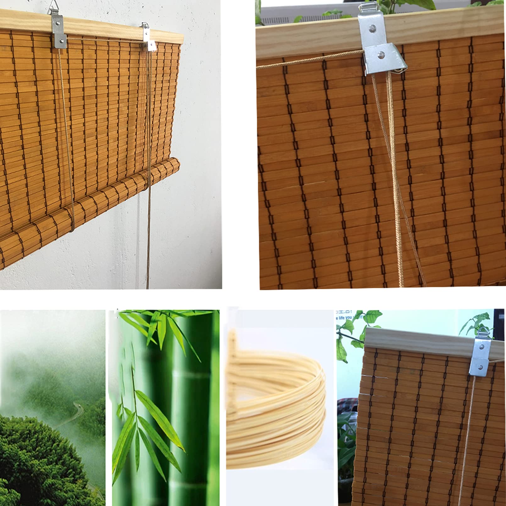 Stores à Enroulement En Bambou Rétro,Store Bateau En Bambou,Store Venitien Bois,Rideau Occultant En Bambou,Stores À Rouleaux Romains,pour Extérieur/Intérieur,avec Crochets (W120xH140cm/47x55in)
