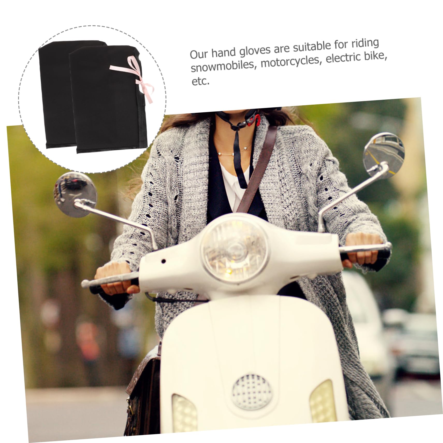 KOMBIUDA Guanti da Manubrio per Moto, Manicotti Termici Neri in Pelle e Peluche, Antivento, Protezione dal Freddo per Mani e Articolazioni, | Peluche e Limitation Leather, Antivento per Mani e Articolazioni, Guida su Motociclette