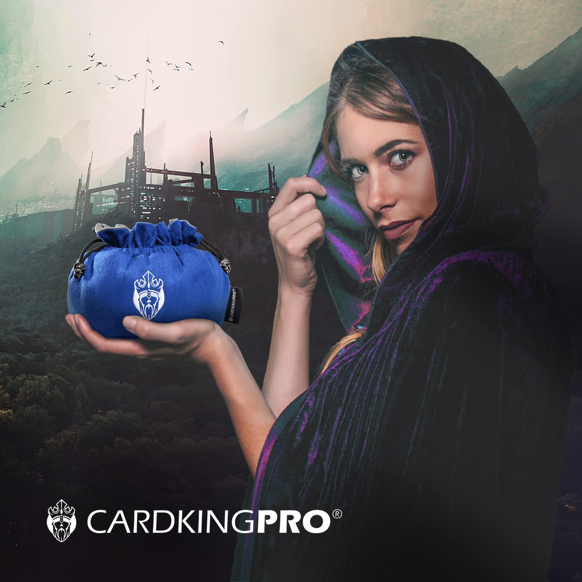 CardKingPro Immense Dice Bag con Tasche - Azzurro - capacità 150+ Dadi - Ottimo Organizzatore per Collezionisti di Dadi, Perfetto per Dungeons & Dragons [Design Brevettato]
