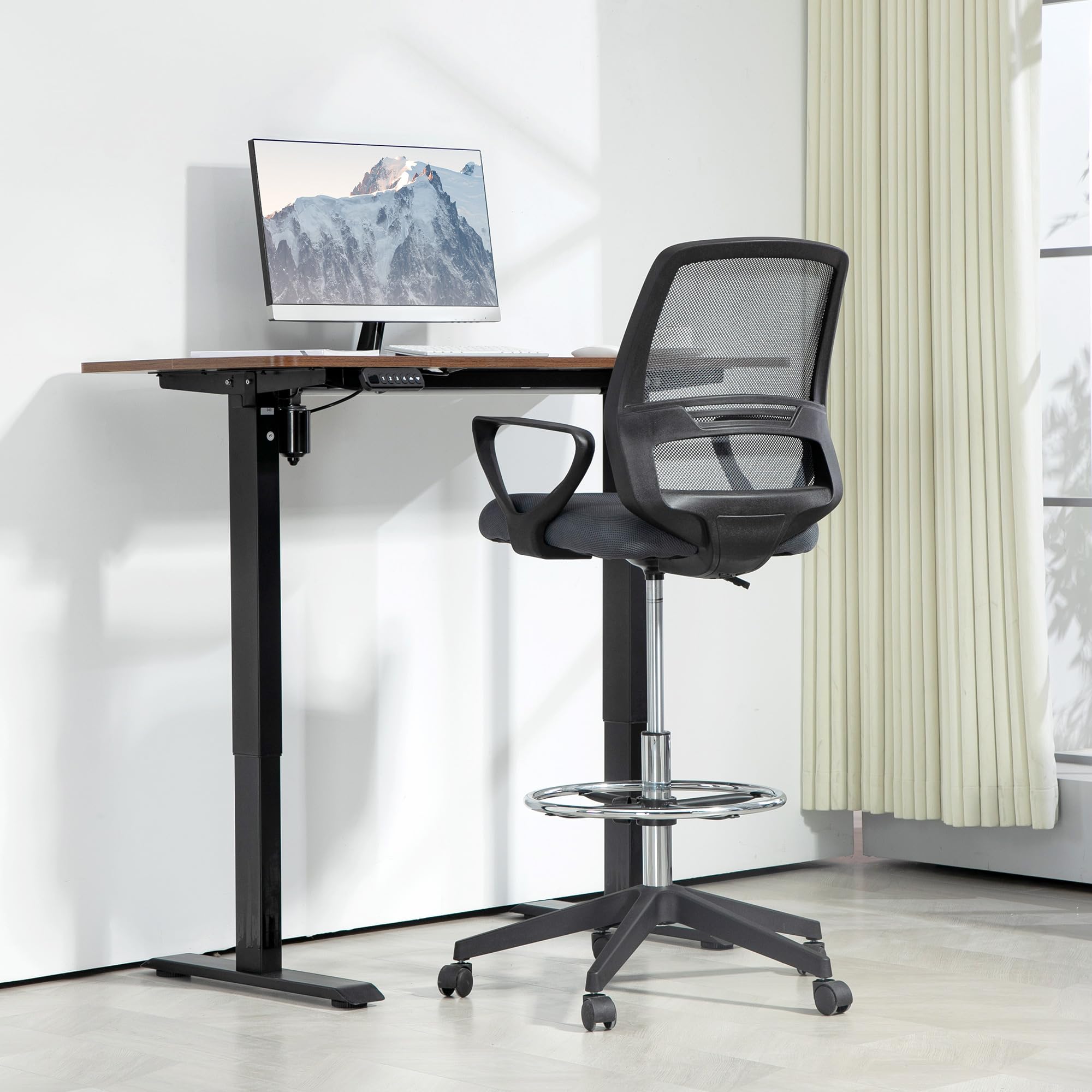 Vinsetto Bürostuhl Ergonomischer Schreibtischstuhl mit Armlehnen Grau | Verstellbarer Fußring, Höhenverstellbarer Drehstuhl, Netzbespannung