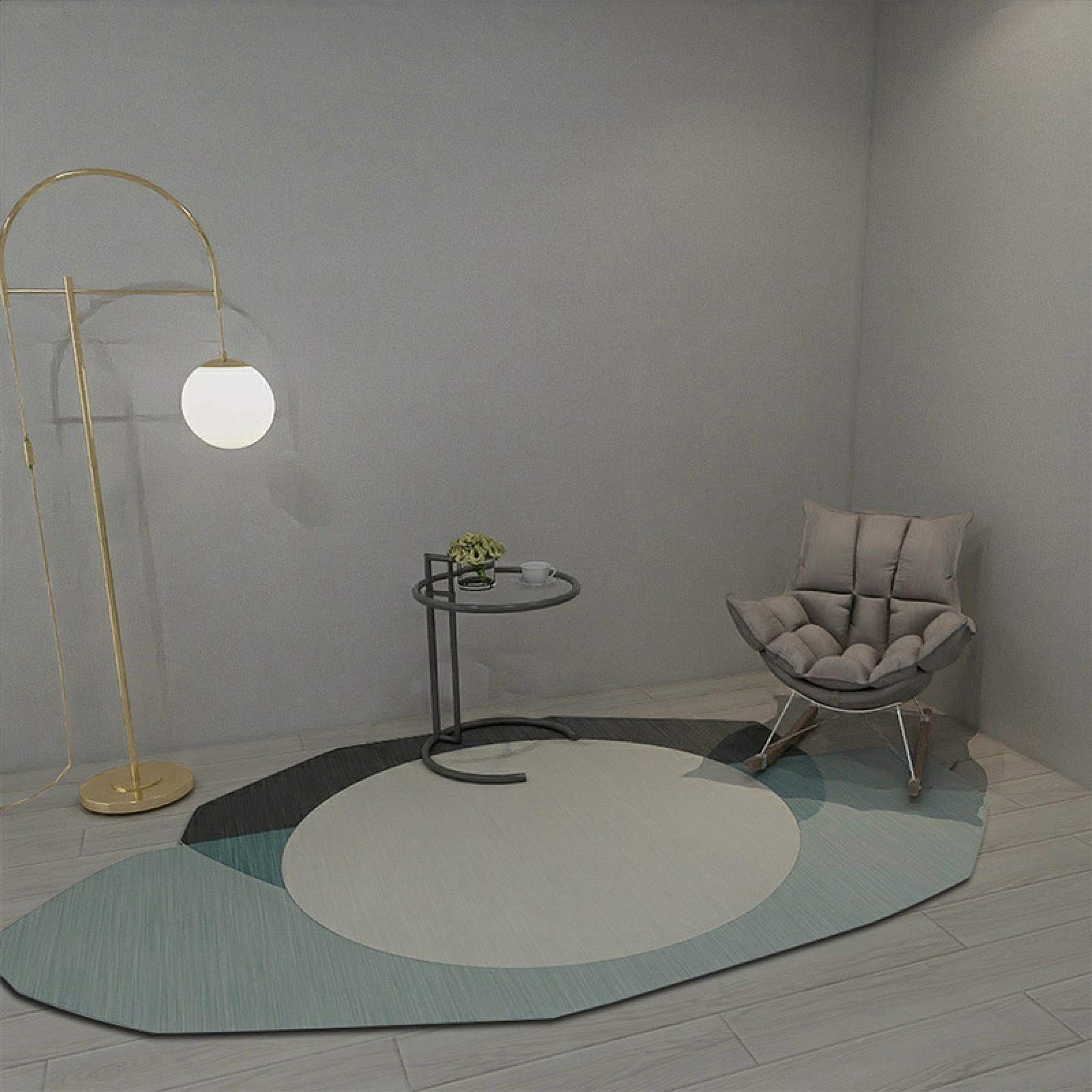 Tapis moderne salon lavable NF au design ovale irrégulier pour chambre cocooning