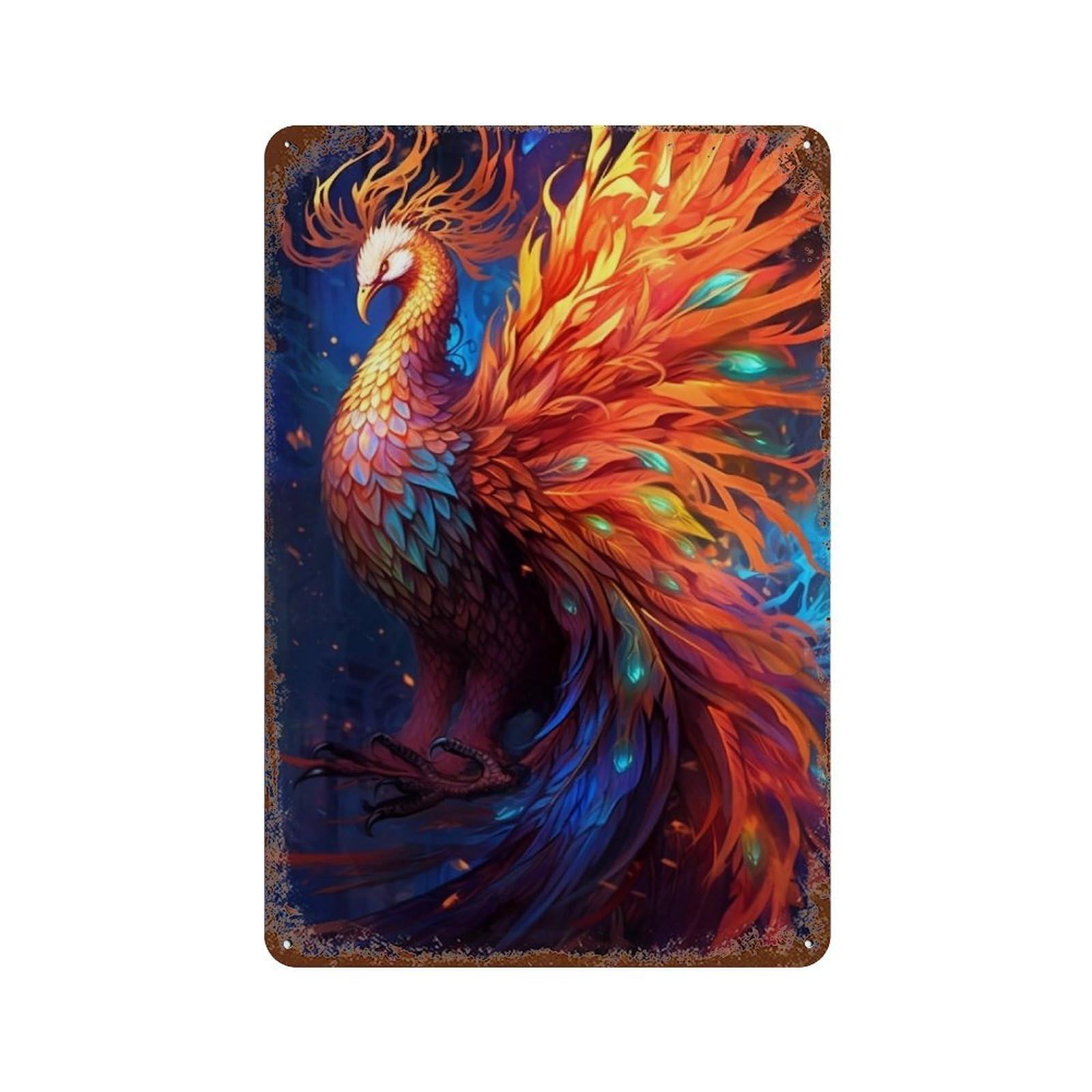 Magical Phoenix Art Print Decorative Tin Sign 11.8"x7.9", Vintage Wall Decor for Garage, Pub Or Kitchen