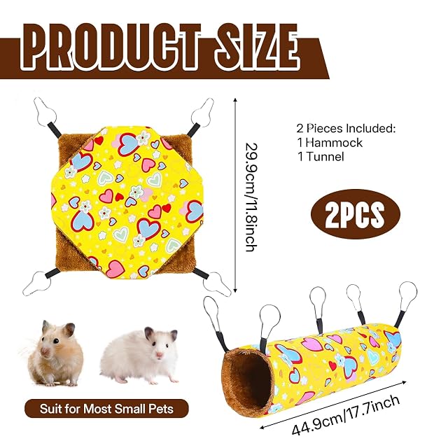 Foto 2 de 7 de NEUSID 2 piezas Hamaca para cobayas, animales pequeños, túnel colgante, lavable, cama para cobayas, hámster
