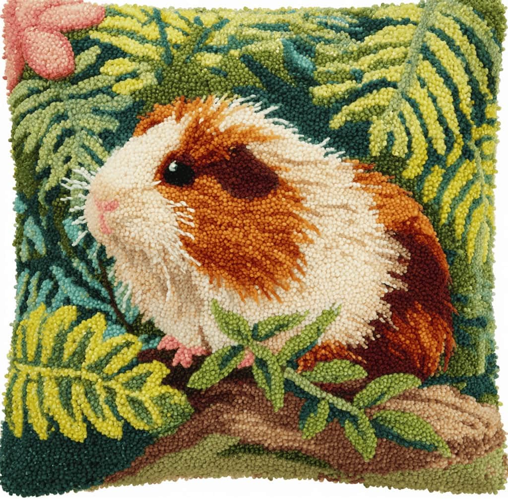 Latch Hook DIY Pillow Kit,Jungle Guinea Pig Handmade Cushion Cover 43X43Cm
