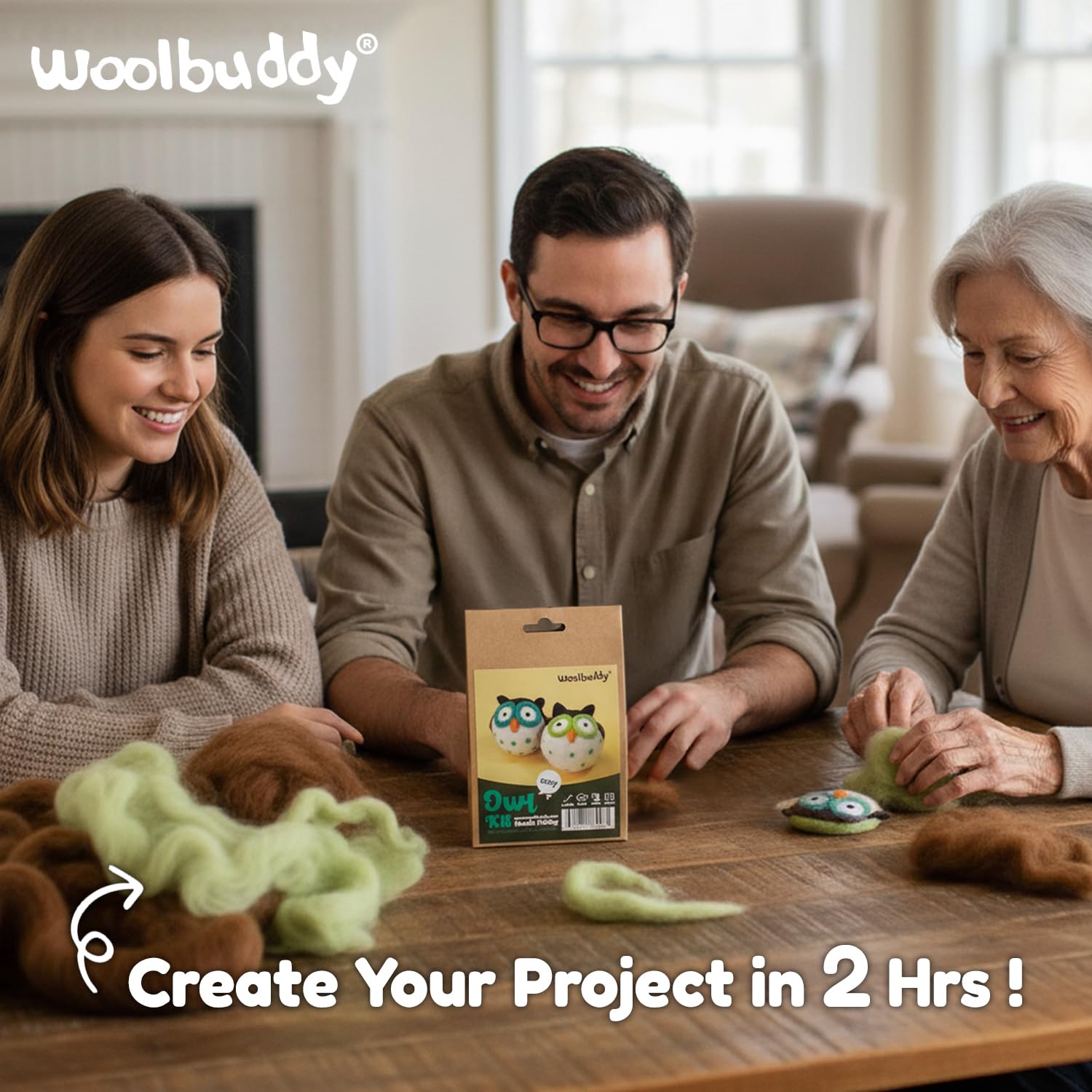 Woolbuddy Ręcznie robiony zestaw igieł Felting Owl Kit - Arts and Crafts Wool Kit for Decorations, Ornaments or Family Projects - Fun, Easy, Rewarding. by Woolbuddy