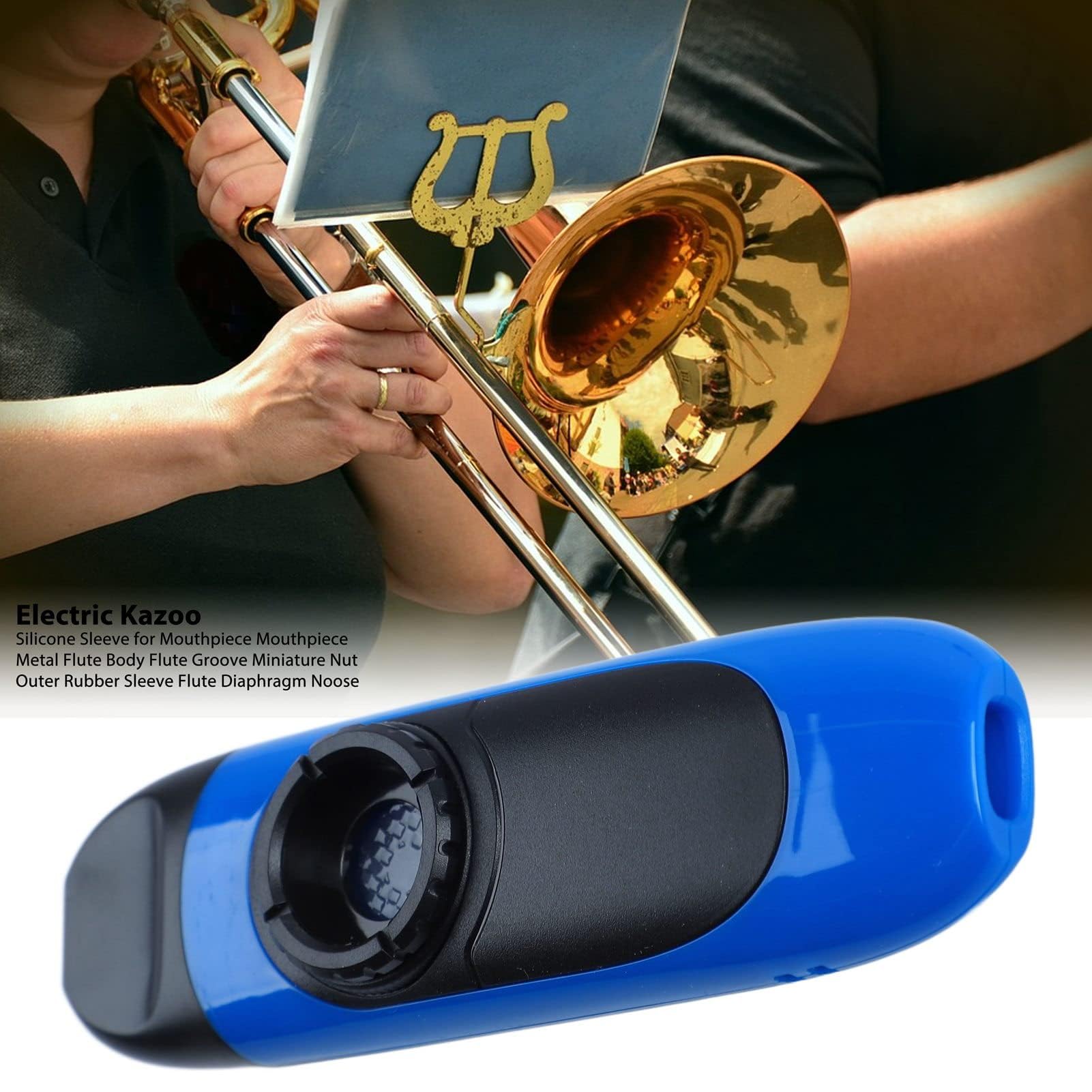 Kazoo Eléctrico de 11 Cm, Juego de Kazoo Portátil de Aleación de Aluminio y Resina Profesional con Pastilla de Membrana Grabadora para Rendimiento (Azul)