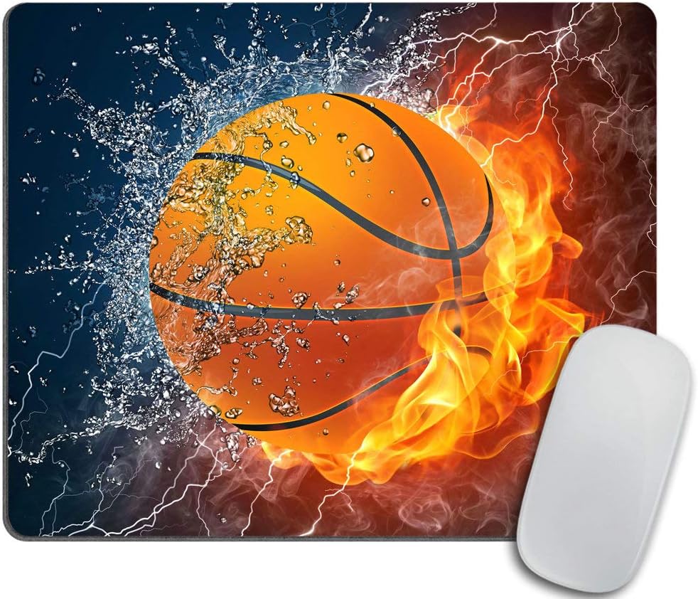 Gaming Mouse Pad Custom, Basketball ball in fire and water Rectangle Non-Slip Rubber Mousepad 9.5 X 7.9 Inch (240mmX200mmX3mm)
