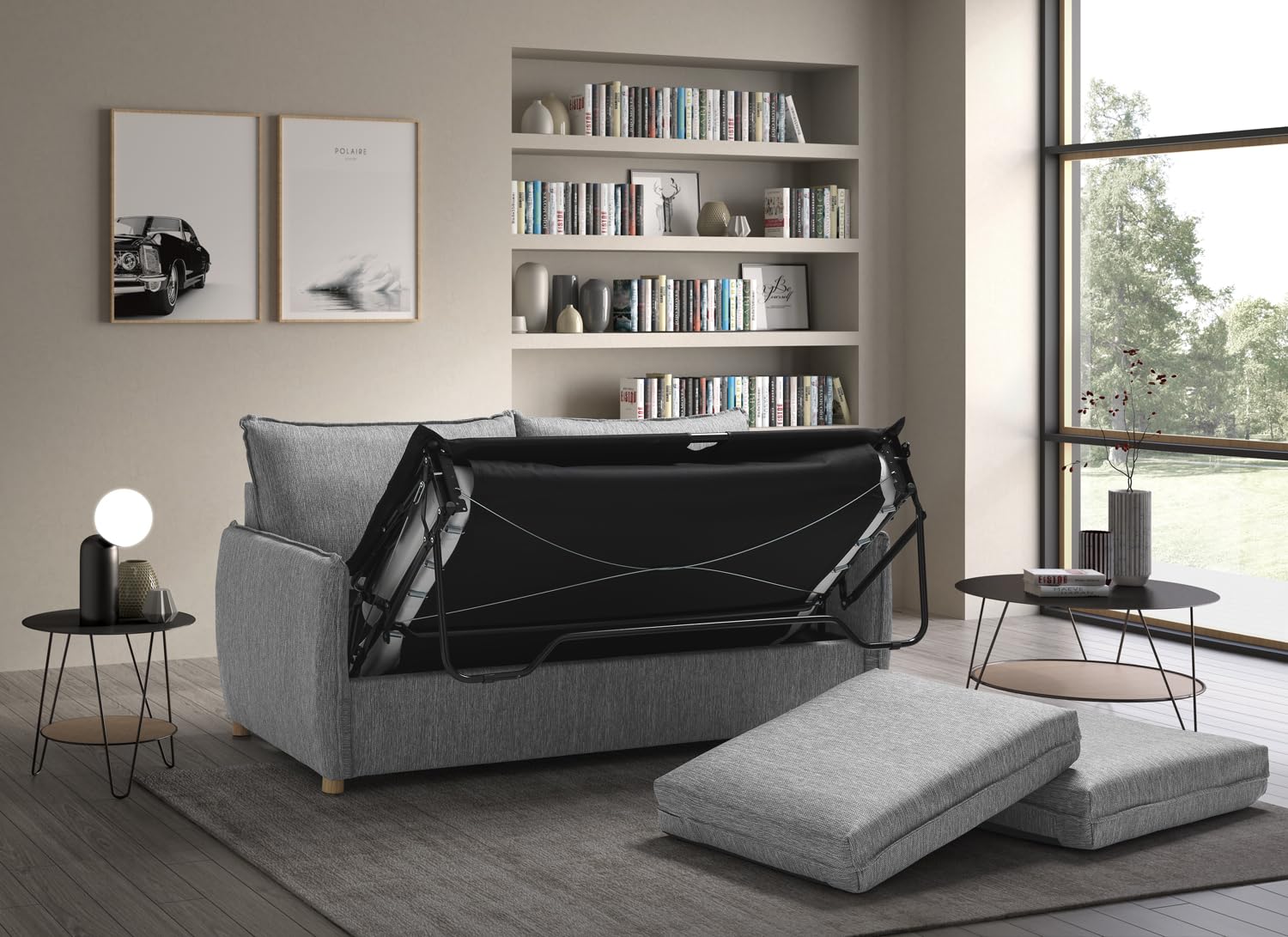 EVERGREENWEB - Divano Letto 2 Posti L170xP90xA75 Sofà con Materasso Matrimoniale Memory alto 10 cm, Moderno Tessuto Grigio, Schienale a Doppio Cuscino Estraibile, Struttura Rinforzata Pieghevole GRACE