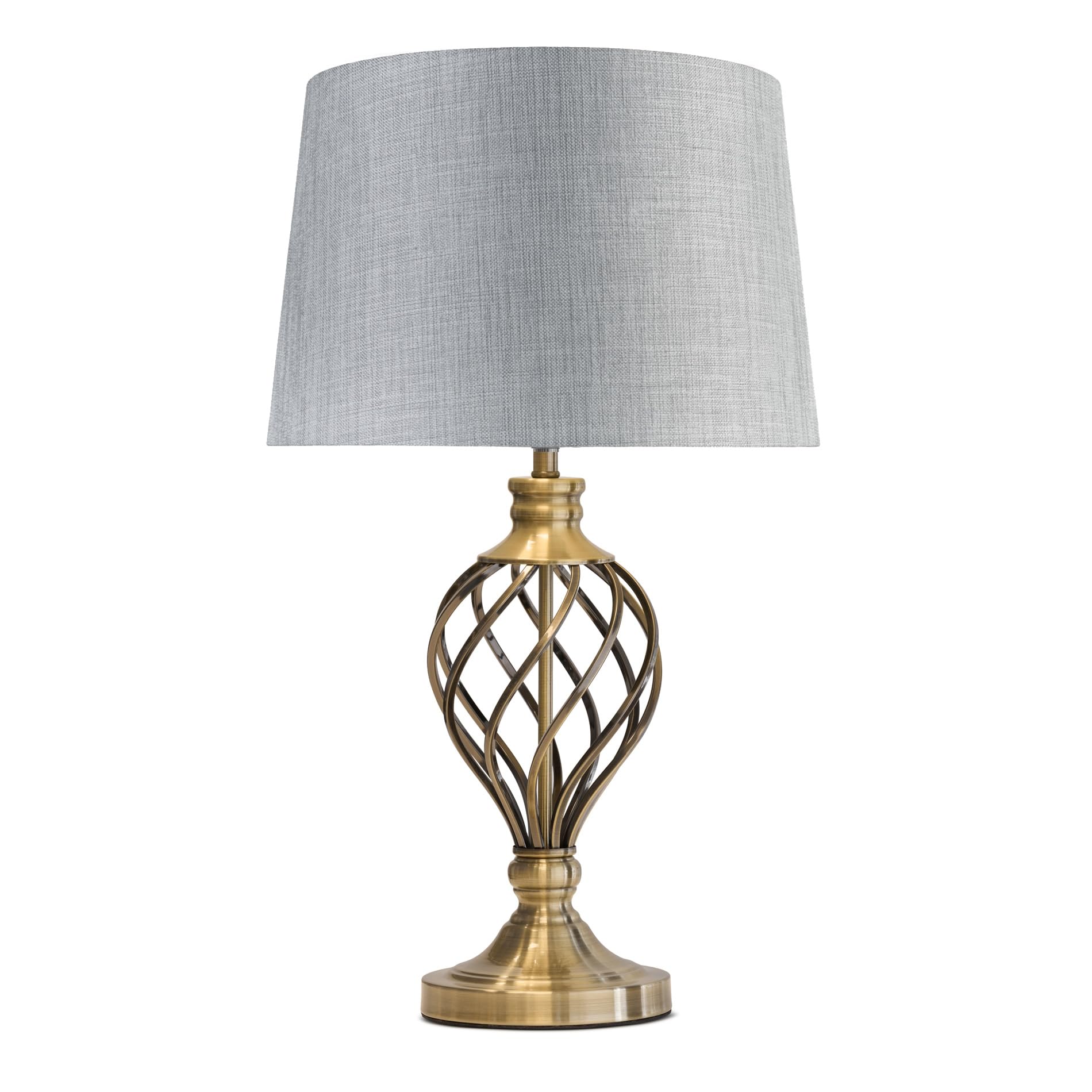 Lighting Supermarket Grey Linen Hepburn Large Barley Twist Table Lamp Antique Brass (Grey Linen)