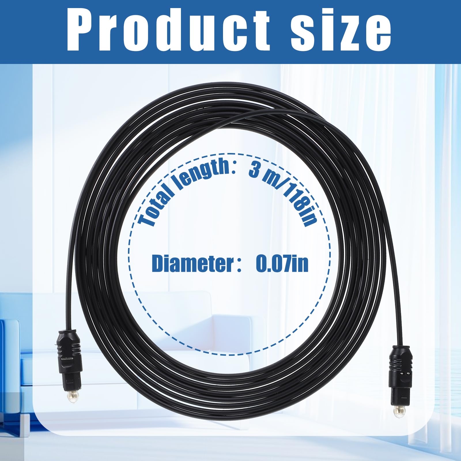 Cable de audio óptico de 3 metros, cable óptico para barra de sonido, cable de fibra óptica ultrafino, compatible con barra de sonido, TV, cine en casa