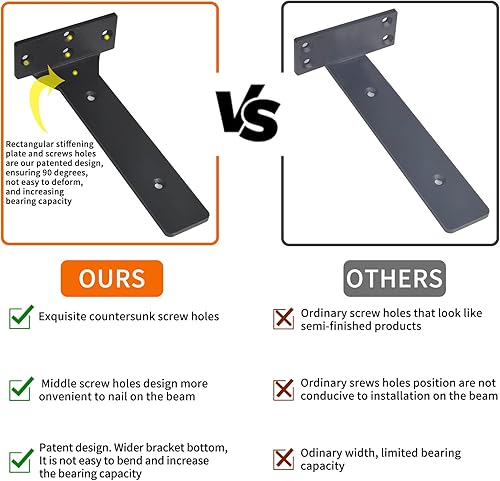 Miniatura 4 de Soportes de estante flotantes, soporte industrial resistente de 8 pulgadas, soportes en L de metal negro para estantes, soporte de bricolaje con