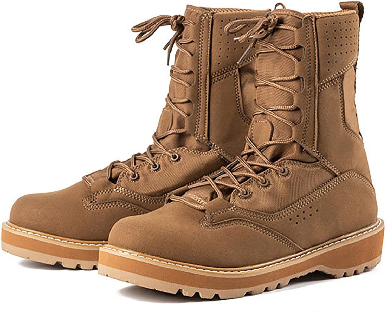 CLSQLXYJZC Men's High-top Tactical Military Boots, Spring Summer Outdoor Ultralight Waterproof Tactical Boots, Comfort Durable Non-slip Breathable Training Shoes (Color : Brown, Size : 6.5)