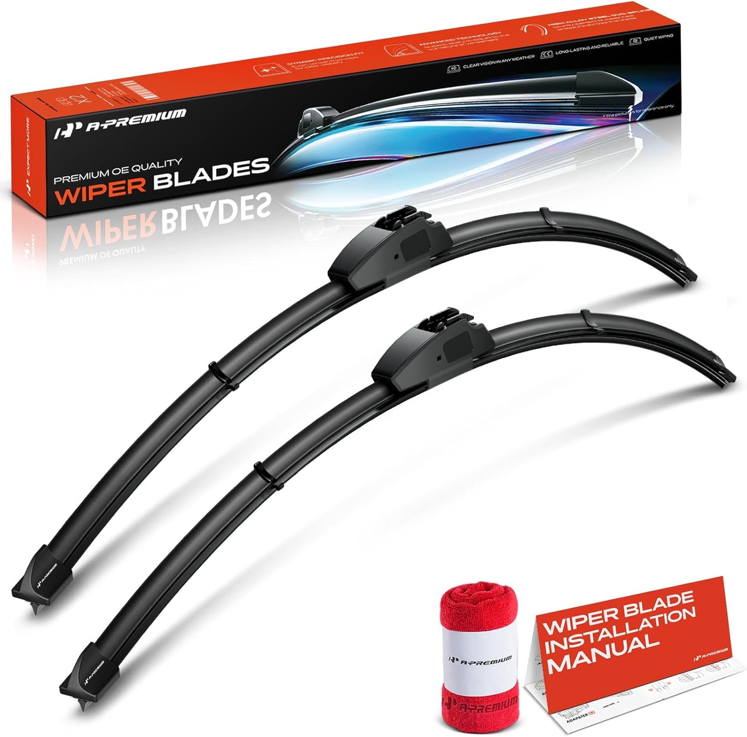 A-Premium 28" + 28" Windshield Wiper Blades Compatible with Kia Rondo 2014 2015 2016 2017 - Hook Connector, with Wear Indicator & Towel, Left and Right (Pack of 2)