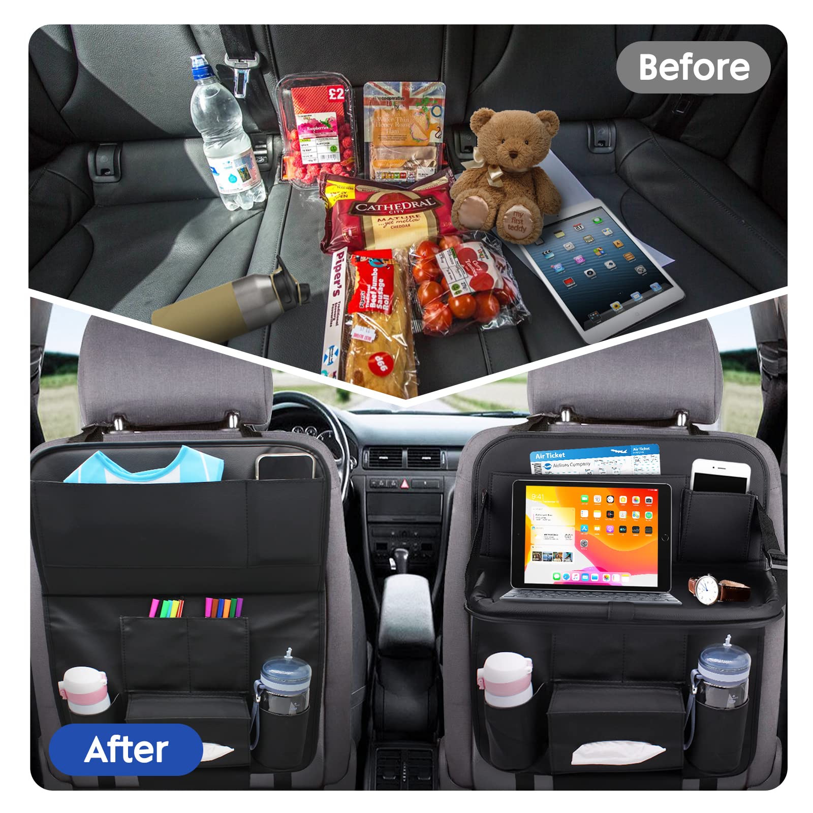 2 Stück Auto Rückenlehnenschutz - Wasserdichter Rücksitz Organizer Mit IPad Fach