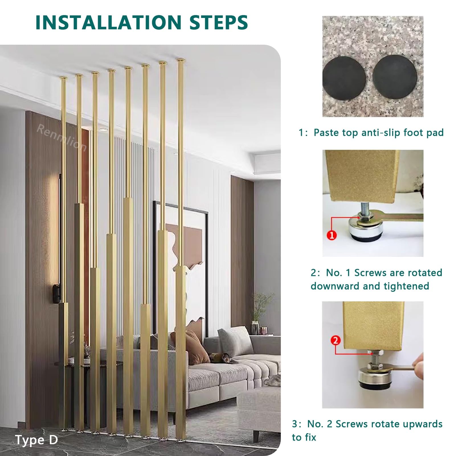 7 separadores de habitación de metal de 112 pulgadas de alto, paneles de división de techo a suelo para decoración de oficina y sala de estar, elegantes separadores de espacio (D 285 cm)
