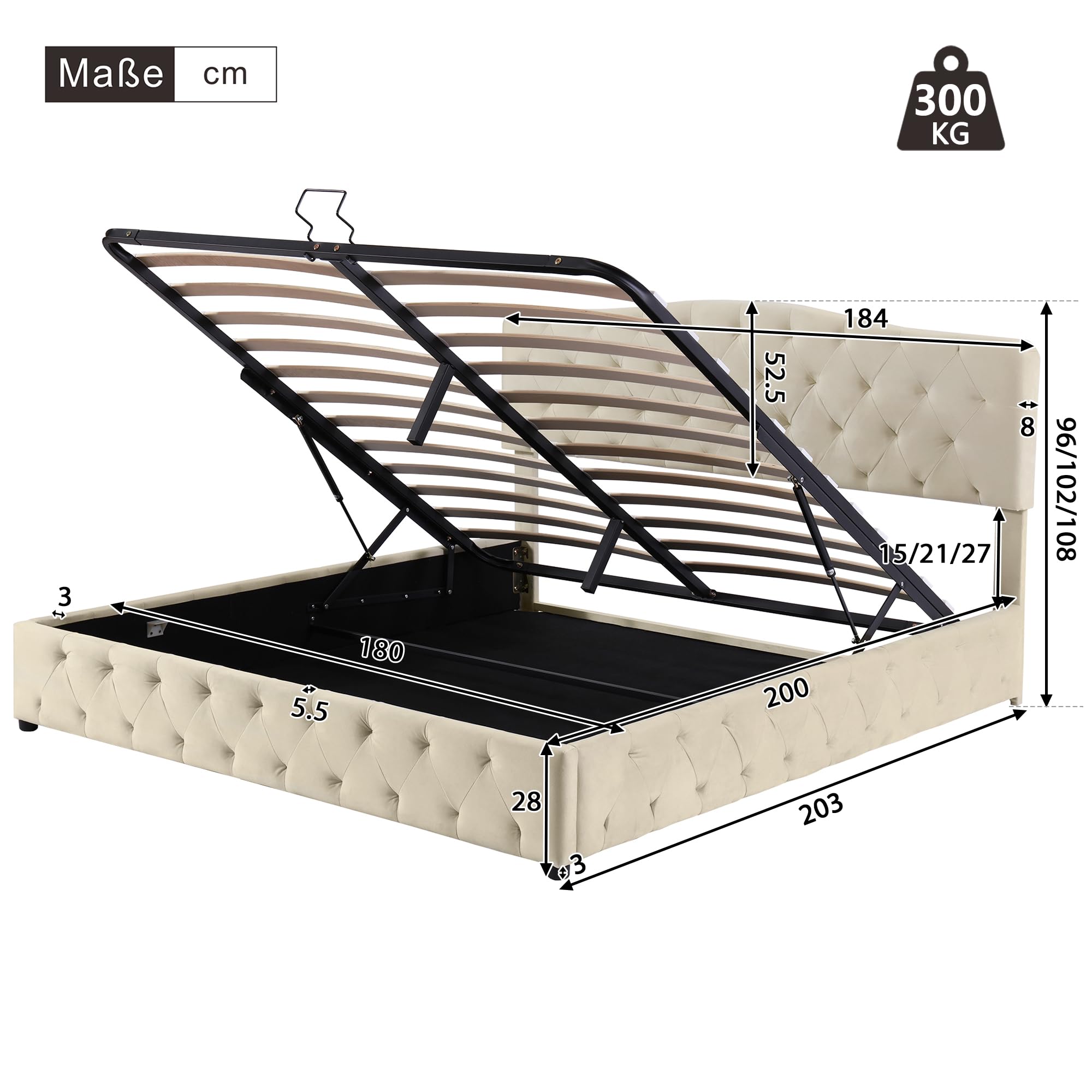Letto Imbottito 180x200 Cm Con Testiera - Velluto Elegante E Confortevole - Foto 7