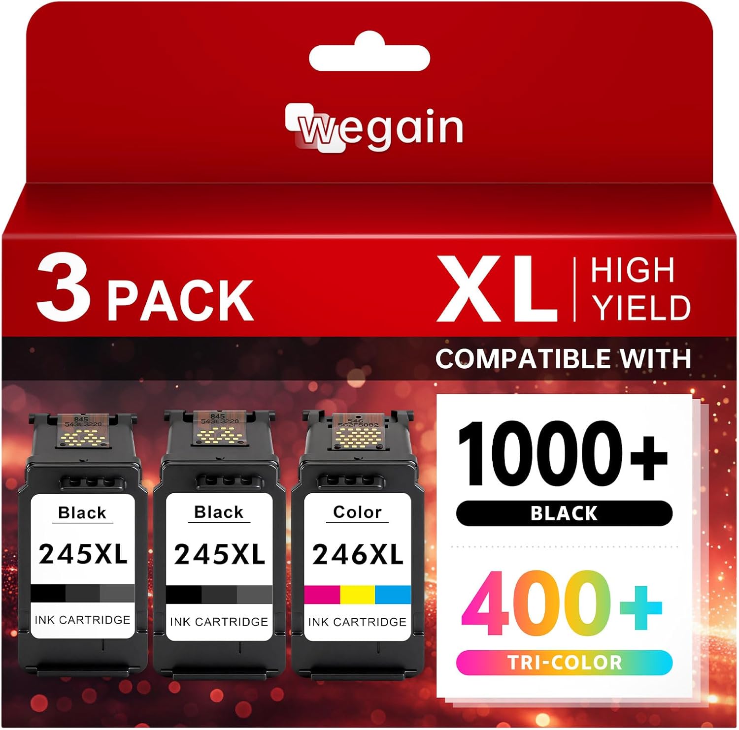High-Yield PG-245XL CL-246XL Ink Cartridge Combo Pack Compatible for Canon 245 246 XL Work with Canon PIXMA TR4520, TS3320, MG2522, MG2525, MX490, TS302 Printer (2 Black, 1 Color)
