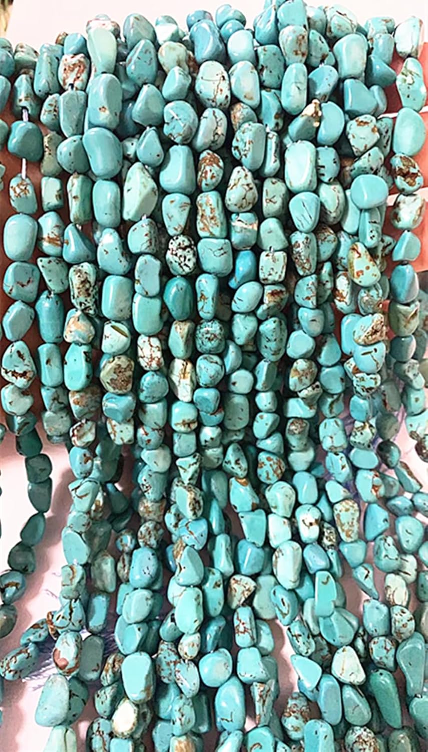 6-8mm Natural Green Turquoise Nuggets Oval Free Tumbled Pebble Semi Precious Gemstone Loose Stone Beads Approx 15.5 inch for DIY Jewelry Making - Image 5